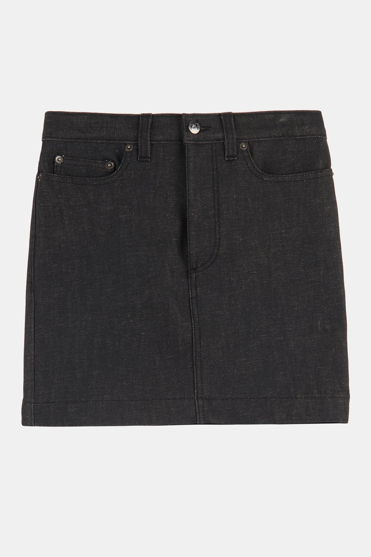 
            Flatlay product shot of women&#39;s Charlie Denim Mini skirt in black