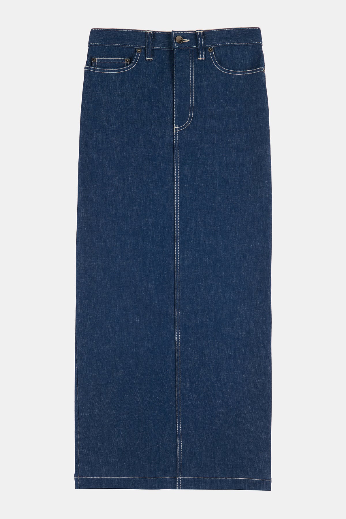 
            Flatlay product shot of Frankie Denim Maxi Skirt in Blue