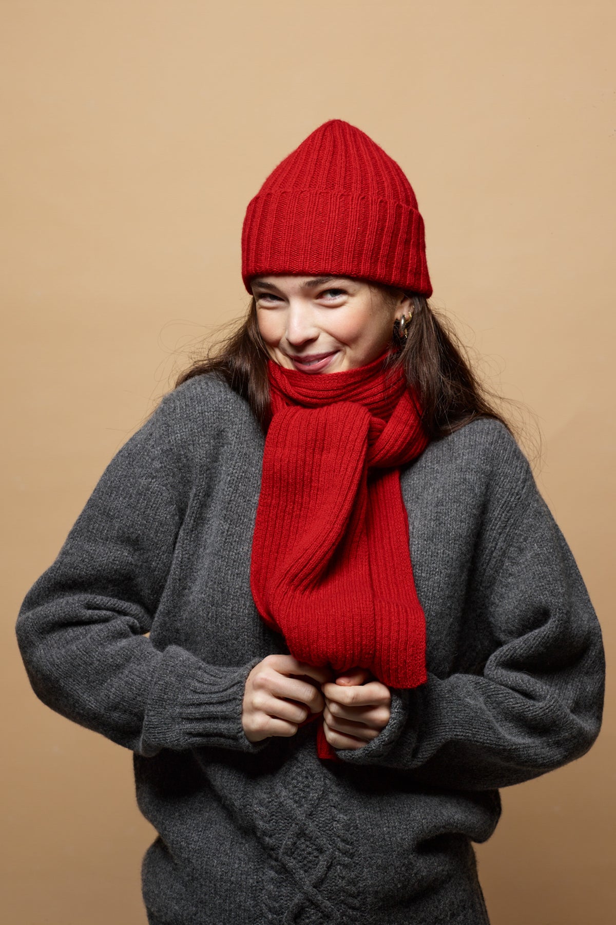 
            Lambswool Beanie Hat - Red