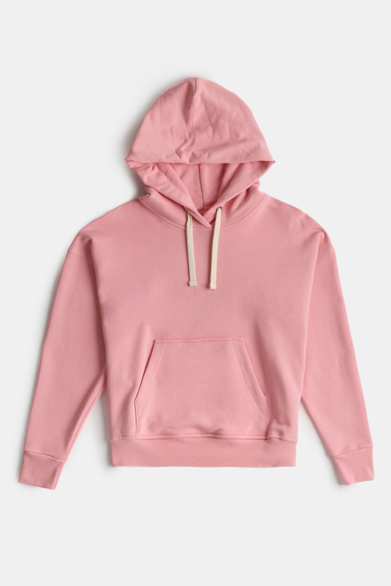 Women's hooded sweatshirt in pale pink flatlay