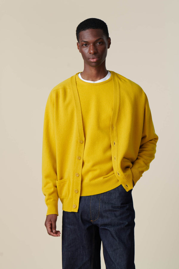 Men's Lambswool Cardigan - Piccalilli Yellow - Community Clothing