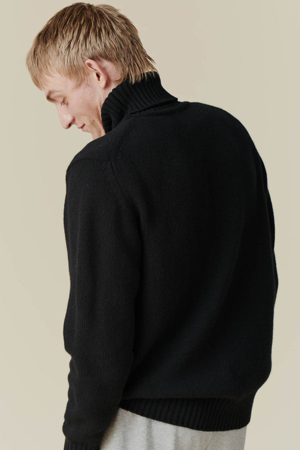 Men's Lambswool Roll Neck Jumper - Black - Community Clothing