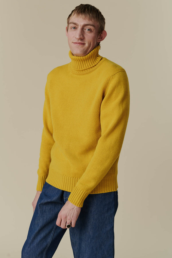 Mustard Yellow Jumper Men's Men's Lambswool Roll Neck Jumper