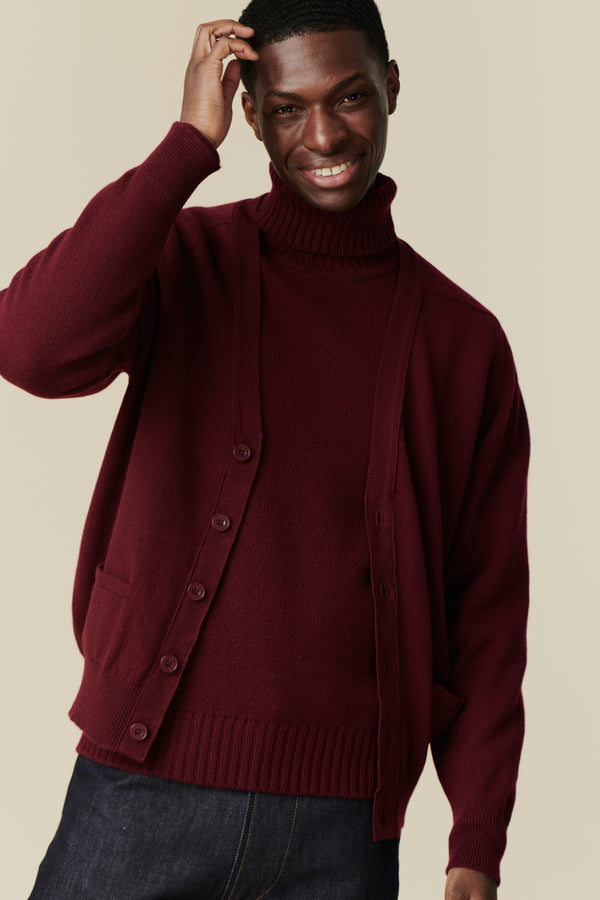 Men Burgundy Uniform Sweater Men's Lambswool Cardigan