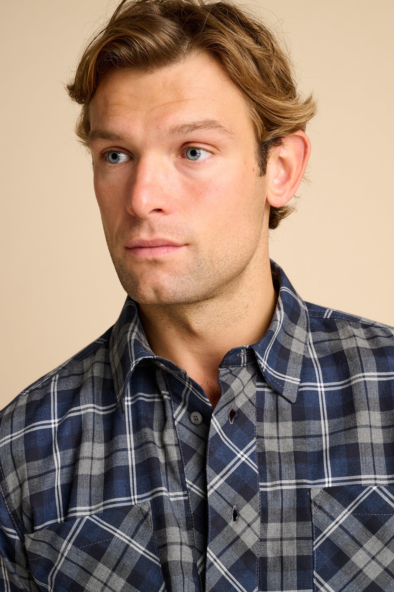 Oli Half Placket Cotton Shirt Blue Multi Check