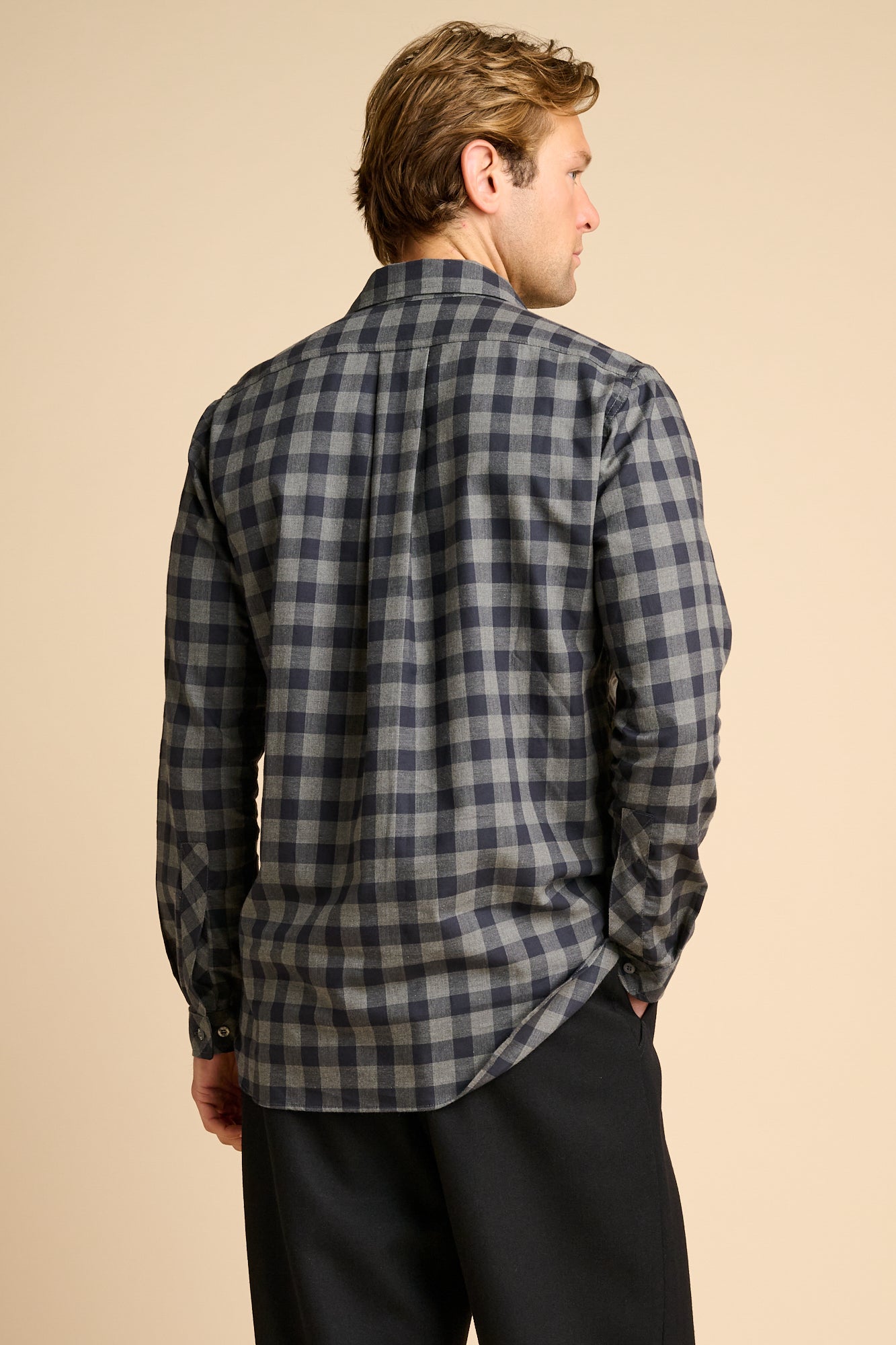 Oli Half Placket Cotton Shirt Grey Black Check