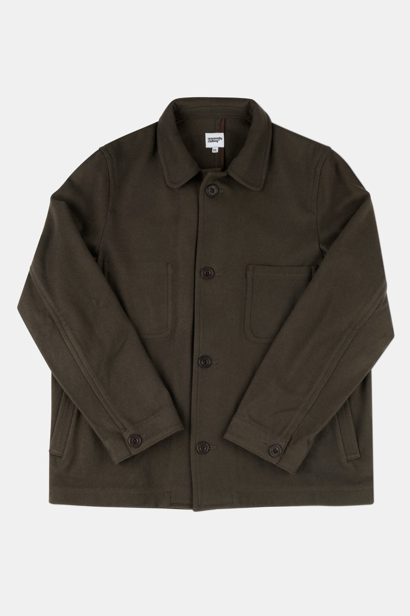 Flatlay of men's Arther wool chore jacket in drab