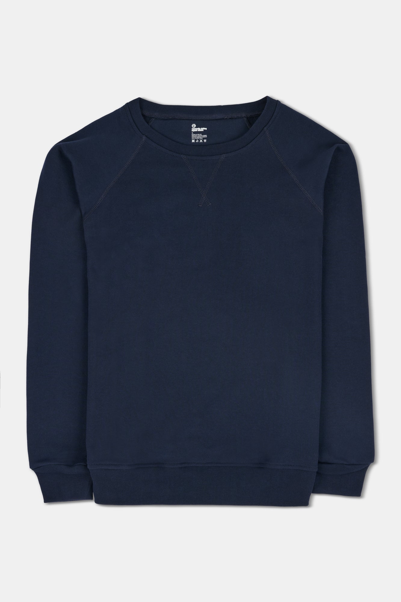 Navy blue sweatshirt on a light grey background