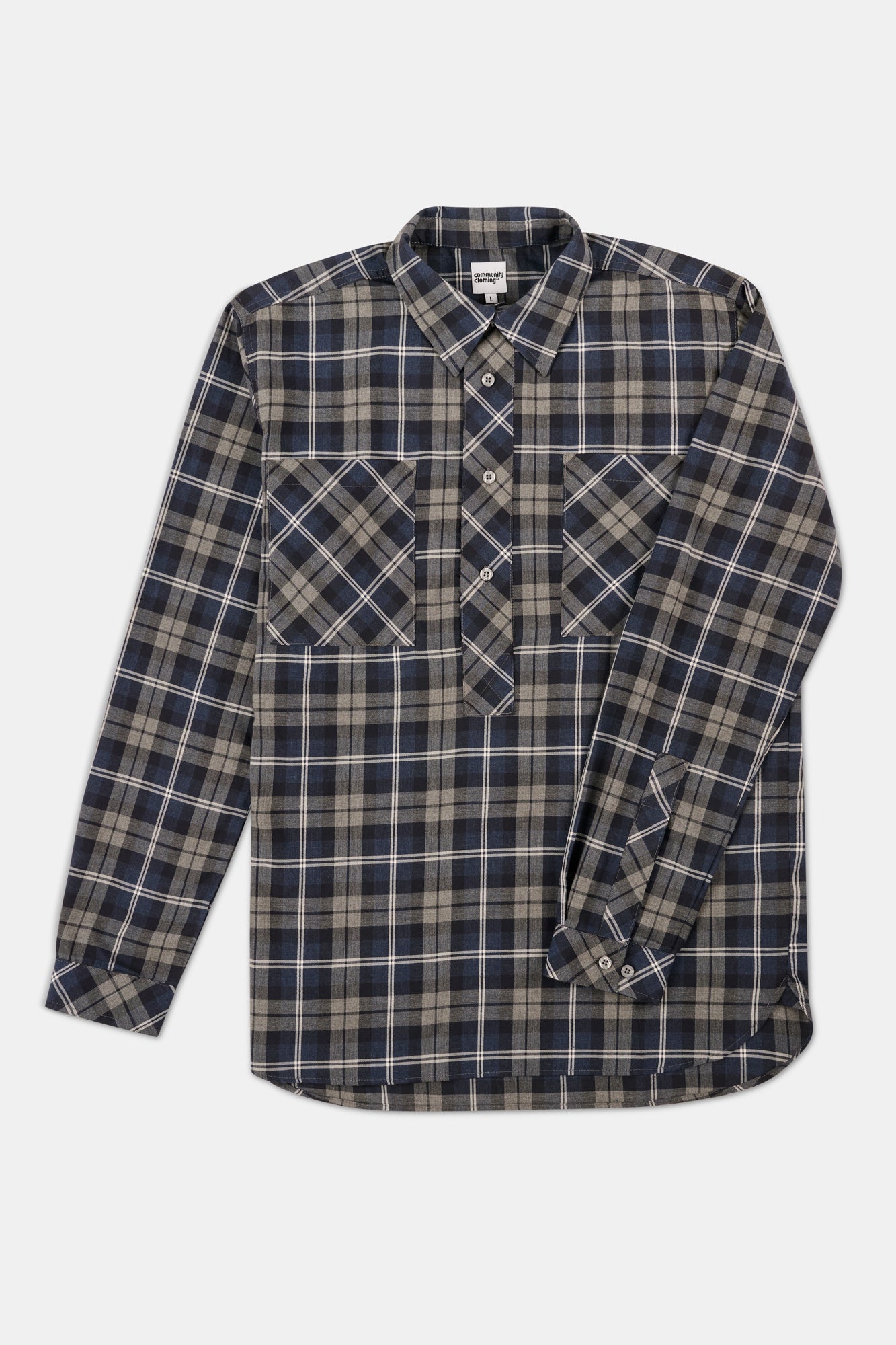Blue mixed check shirt on a white background