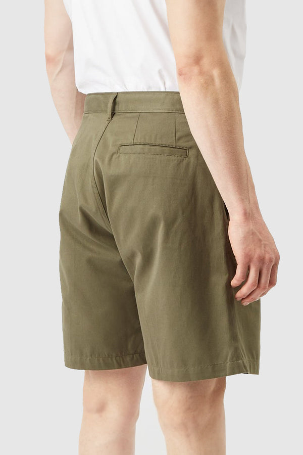Men's Pleated Cotton Shorts Olive Community Clothing