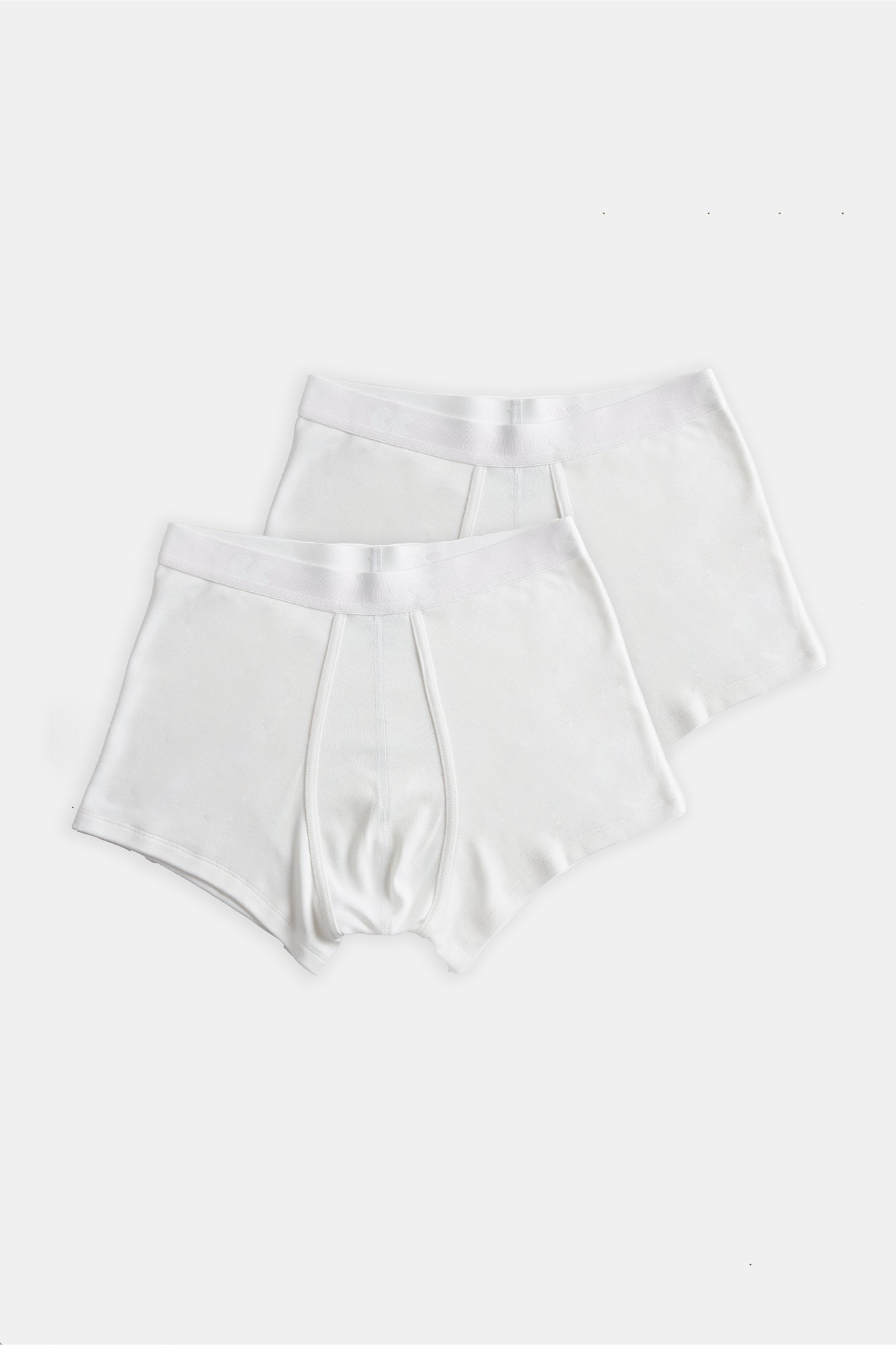 A pair of mens white briefs, shot flat lay.