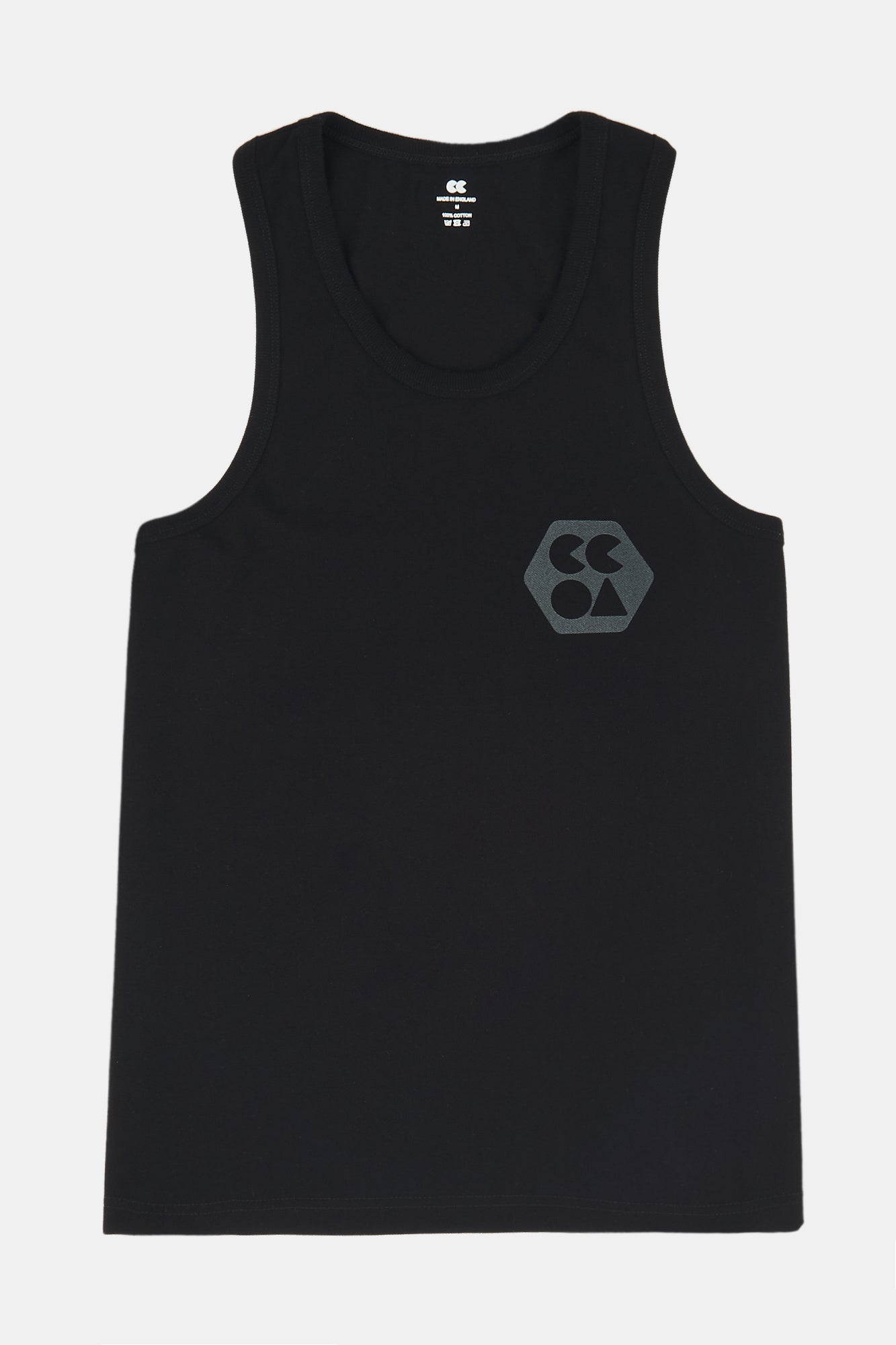 Flatlay product shot of women's breathable racer back vest plastic free in black