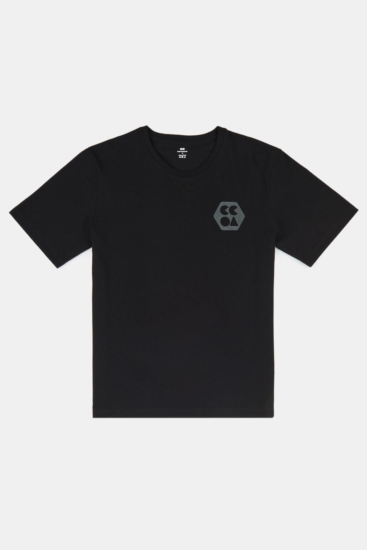 
            Flatlay product shot of women&#39;s breathable t shirt plastic free in black with CCOA logo