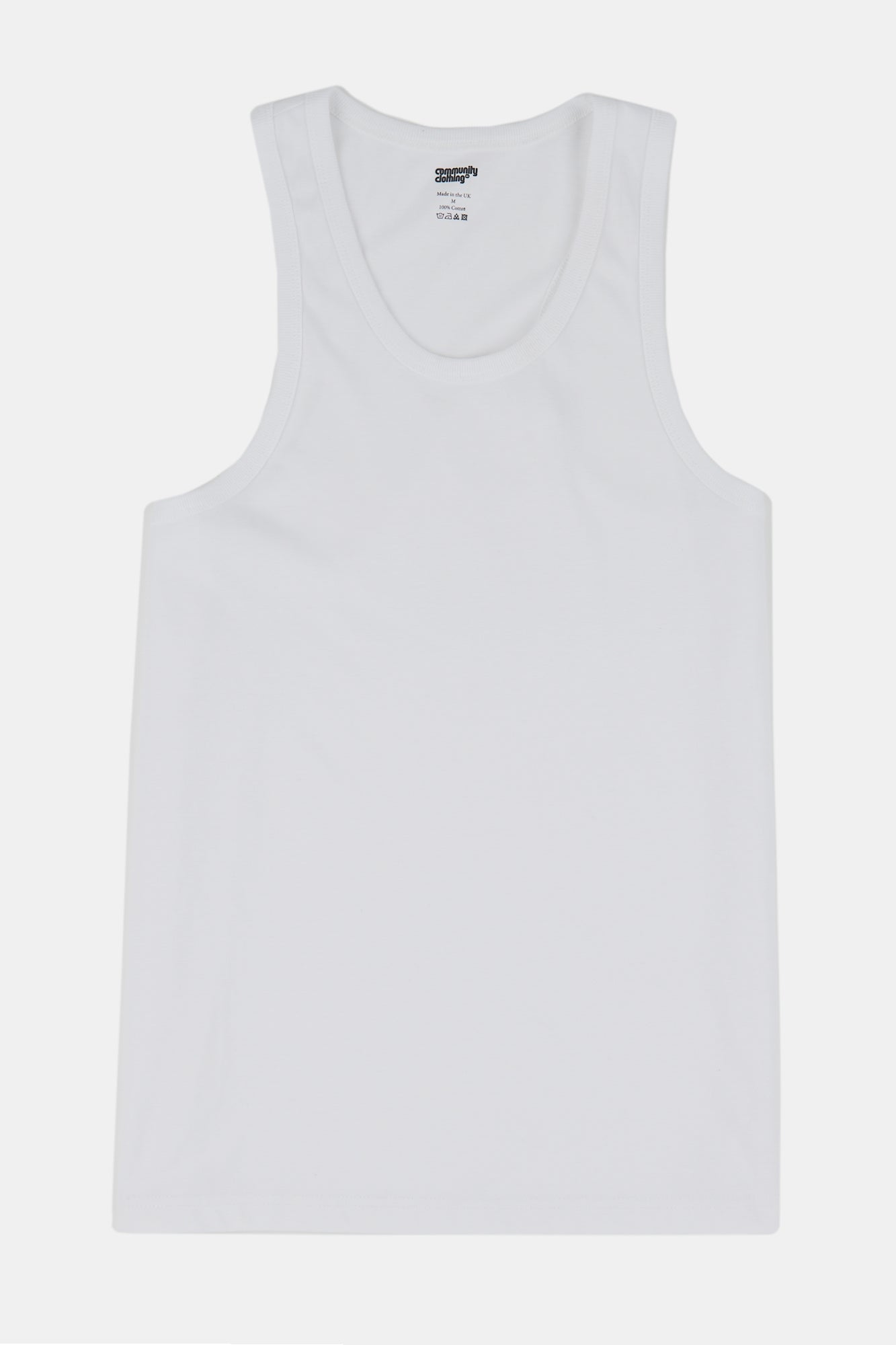 Flatlay product shot of women's racer back vest in white