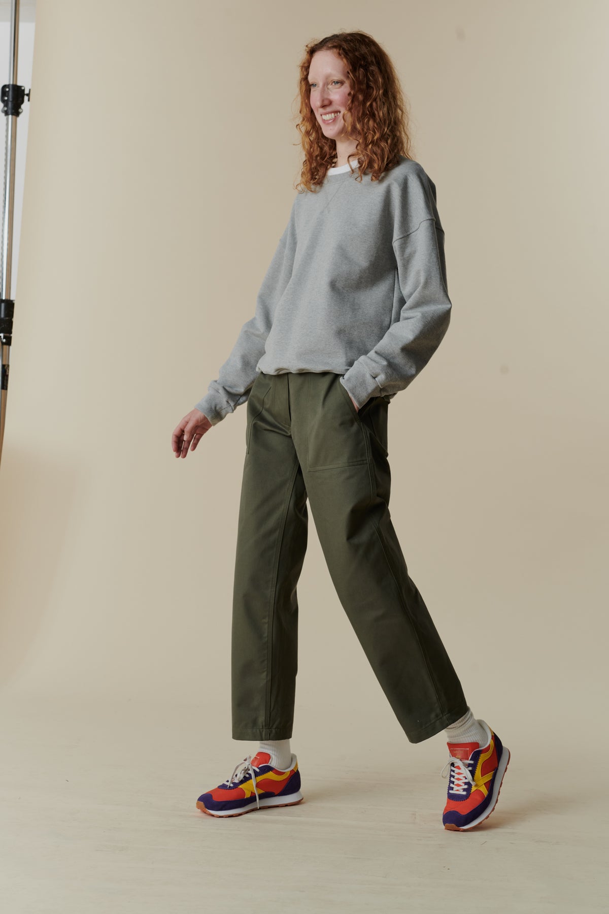 
            female wearing olive combat trouser