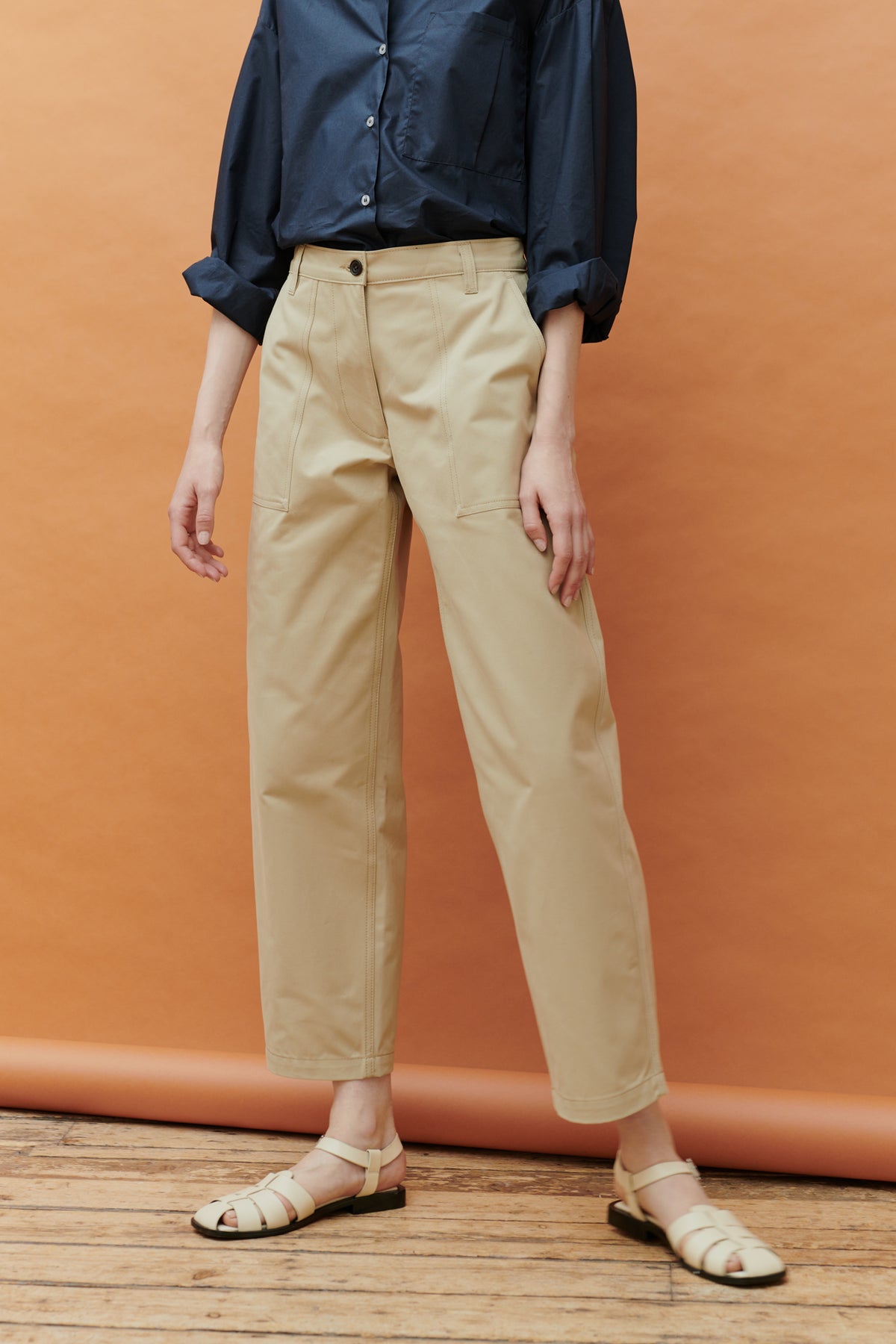 Image female in combat trousers in putty