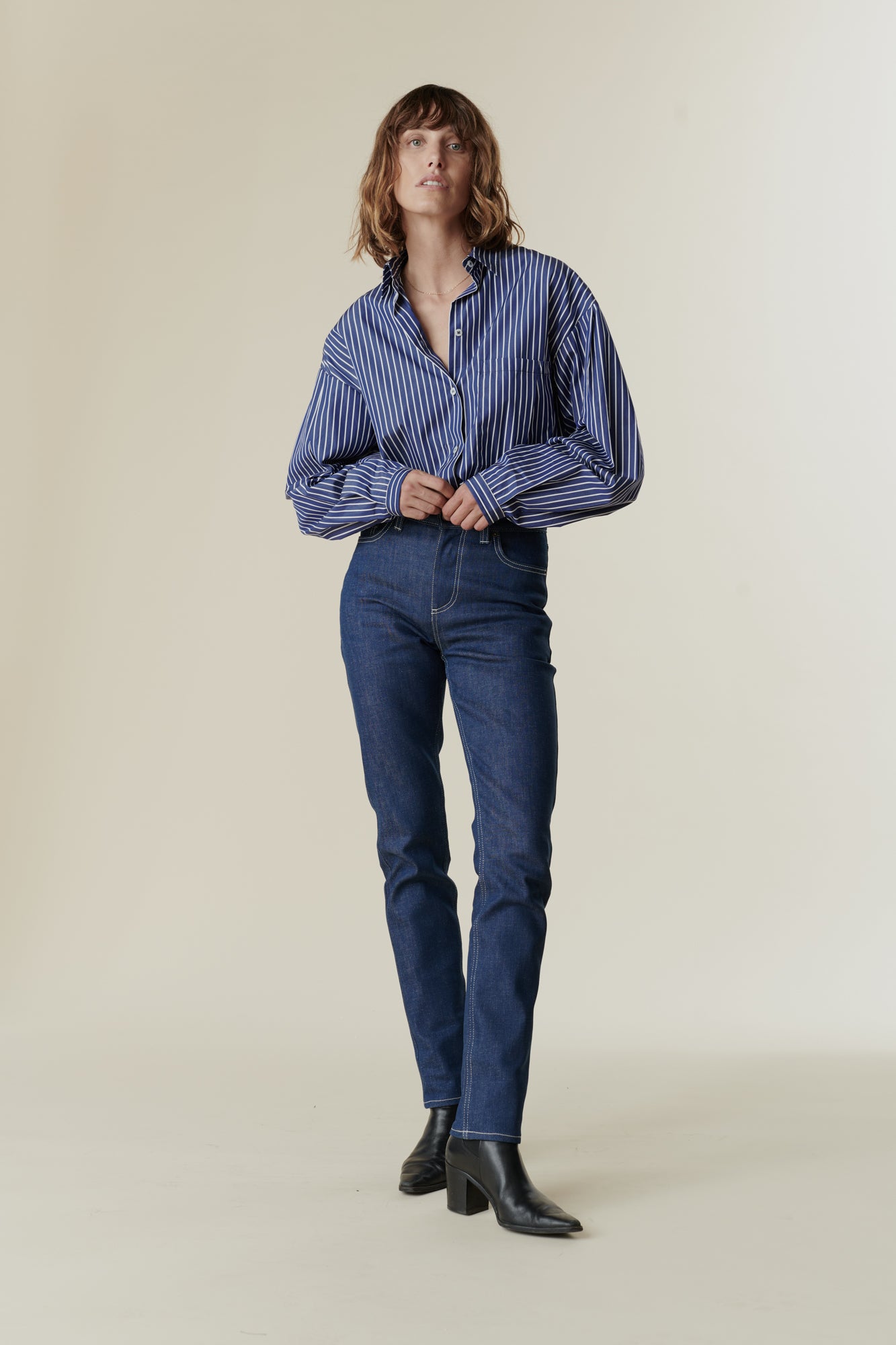 Women's Straight Leg High Rise Jeans - Blue - Community Clothing