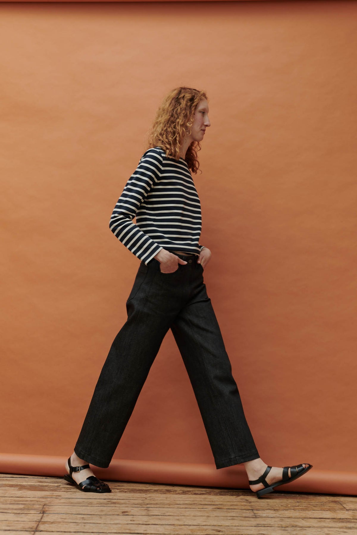 Female wearing work jean in black