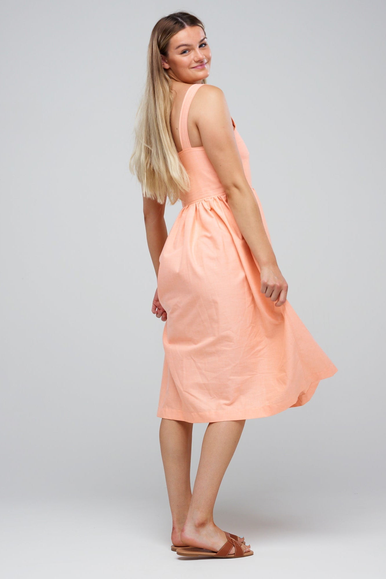 Sun Dress – Peach Cotton Oxford - Community Clothing