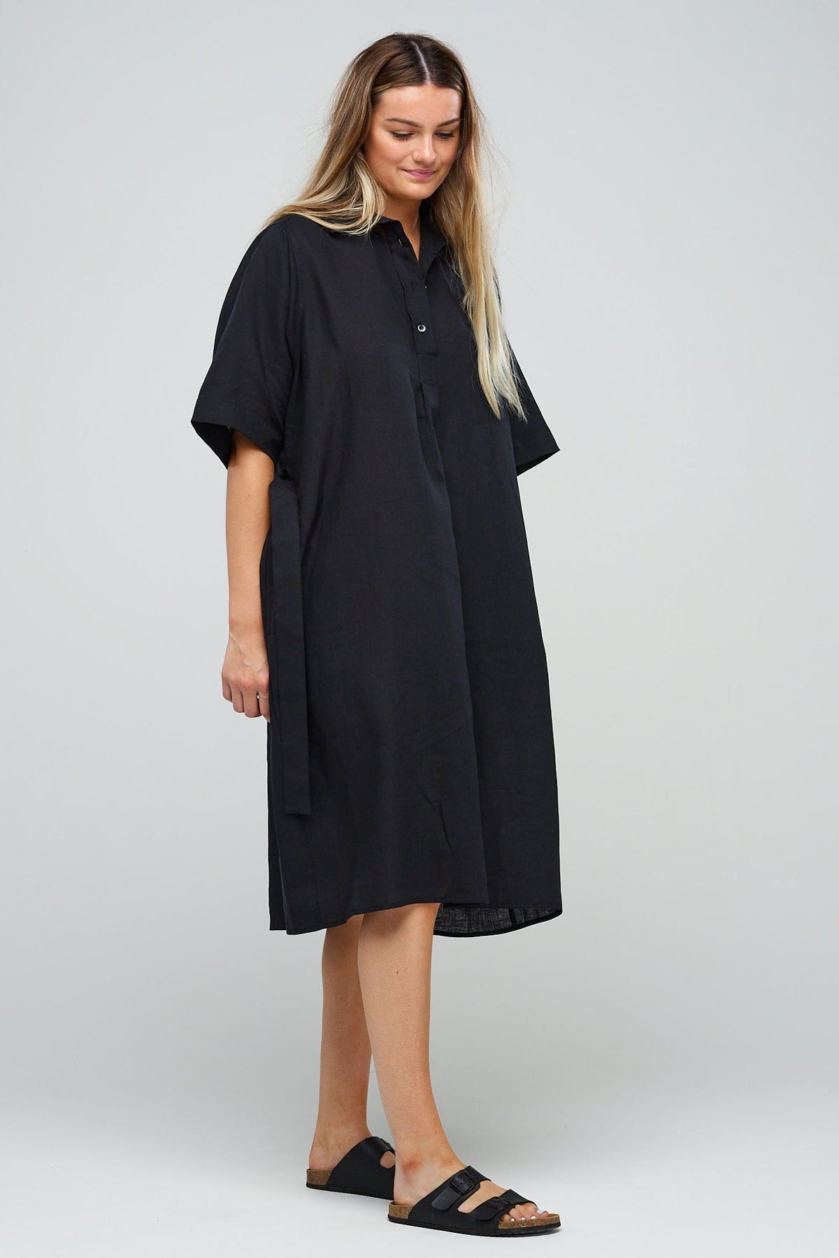 
            Linen Dress - Straight- Black Linen - Community Clothing