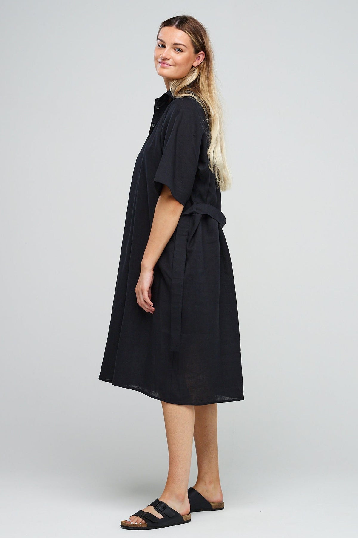 
            Linen Dress - Straight- Black Linen - Community Clothing