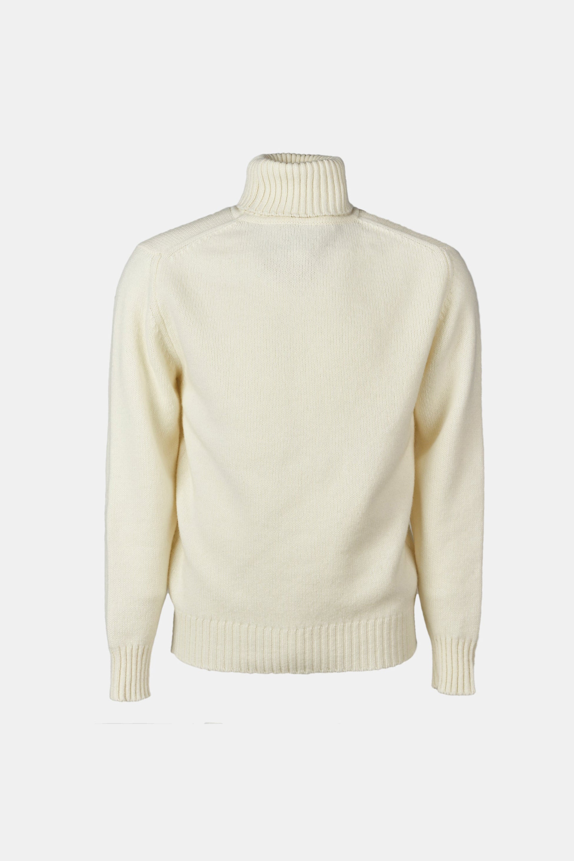 Men's Roll Neck Jumper Ecru on ghost mannequin