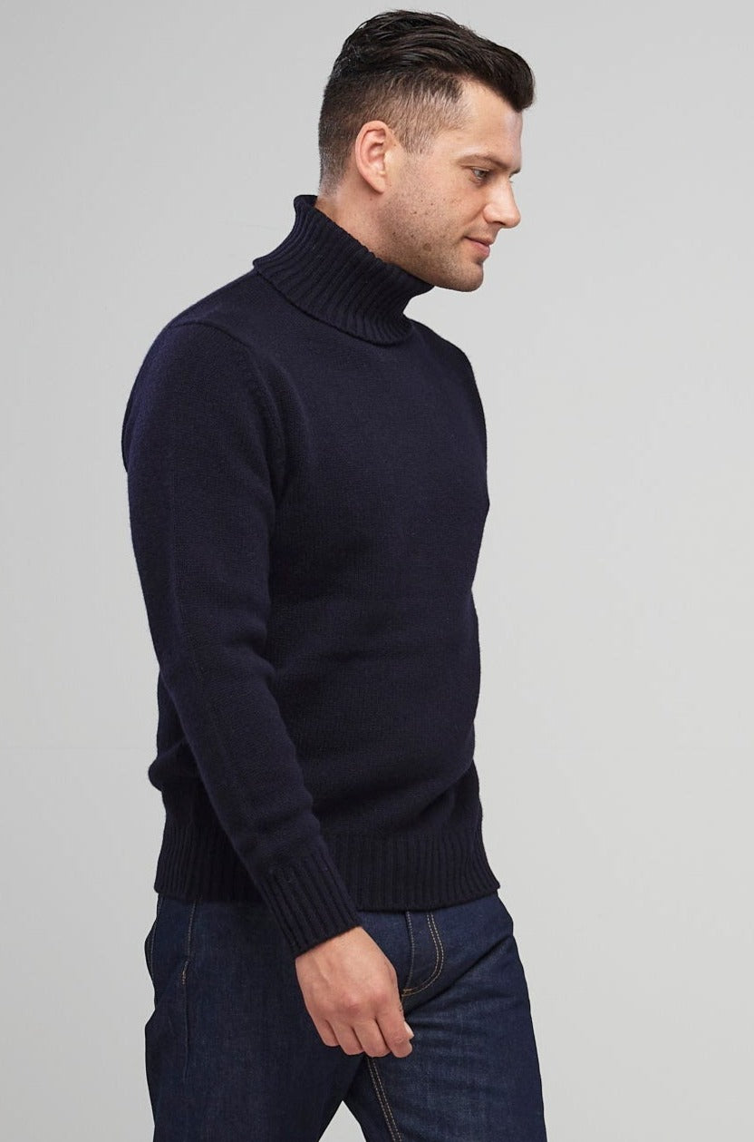 Navy Blue Mens Chunky Knit Polo Neck Jumpers Buy Navy Blue Oxford