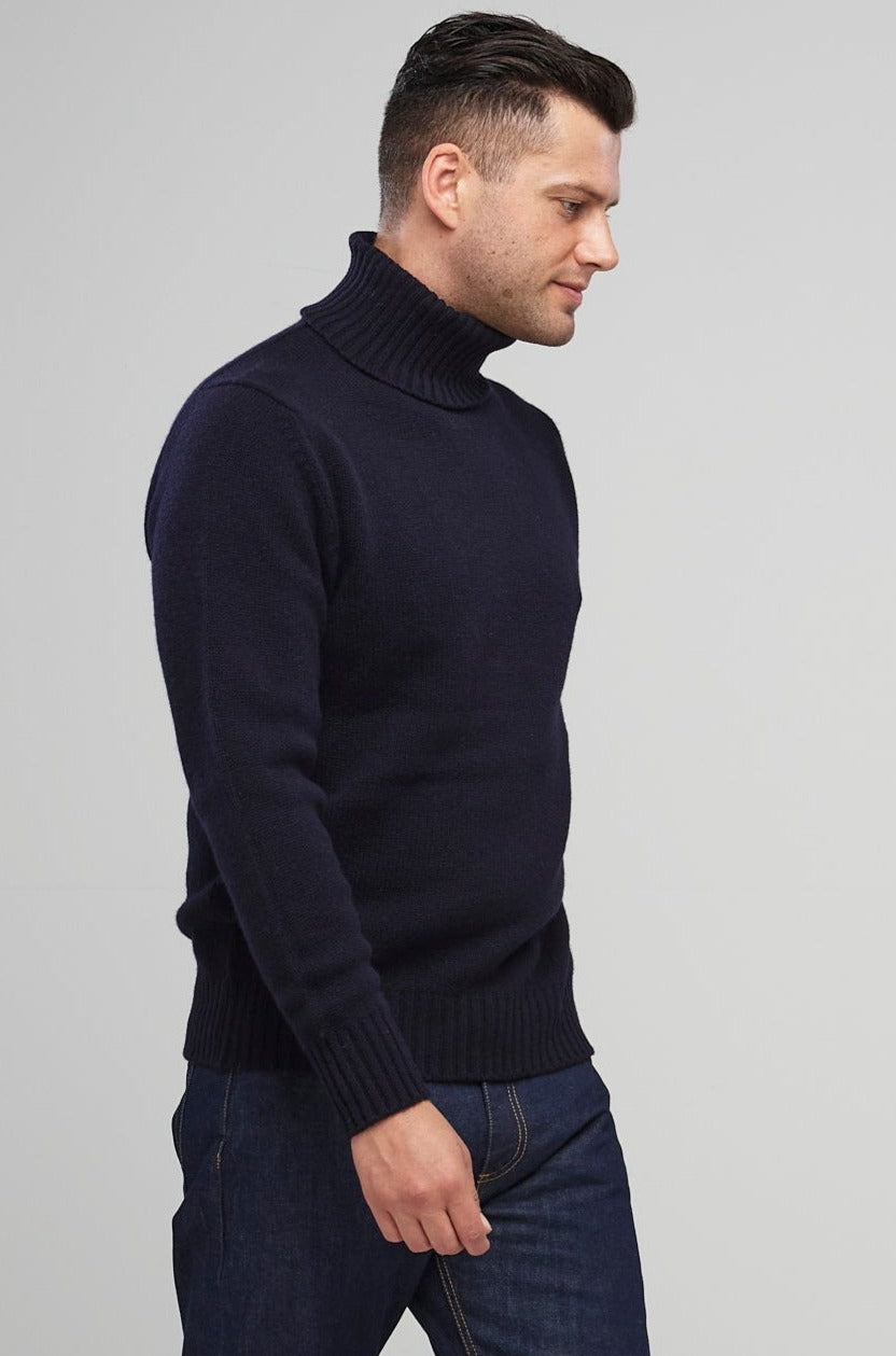 Mens Scottish Natural Undyed Ribbed polo neck jumper sweater - The Croft  House