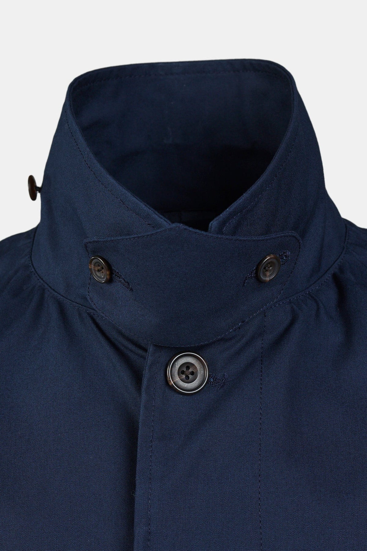 Men's Raincoat Navy 01, turn up collar detail - Community Clothing