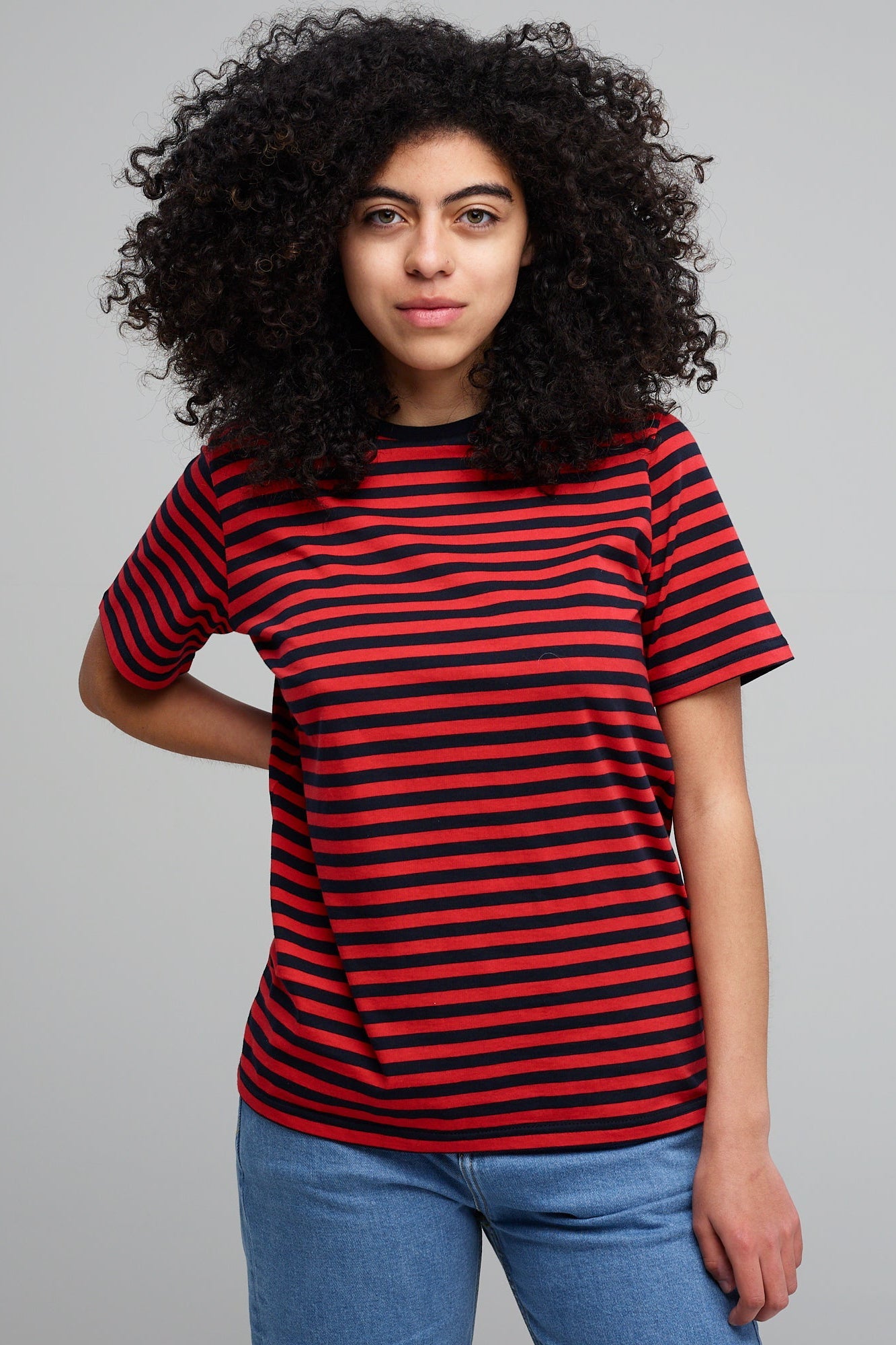 Women's Short Sleeve Navy/Red Striped T Shirt - Community Clothing