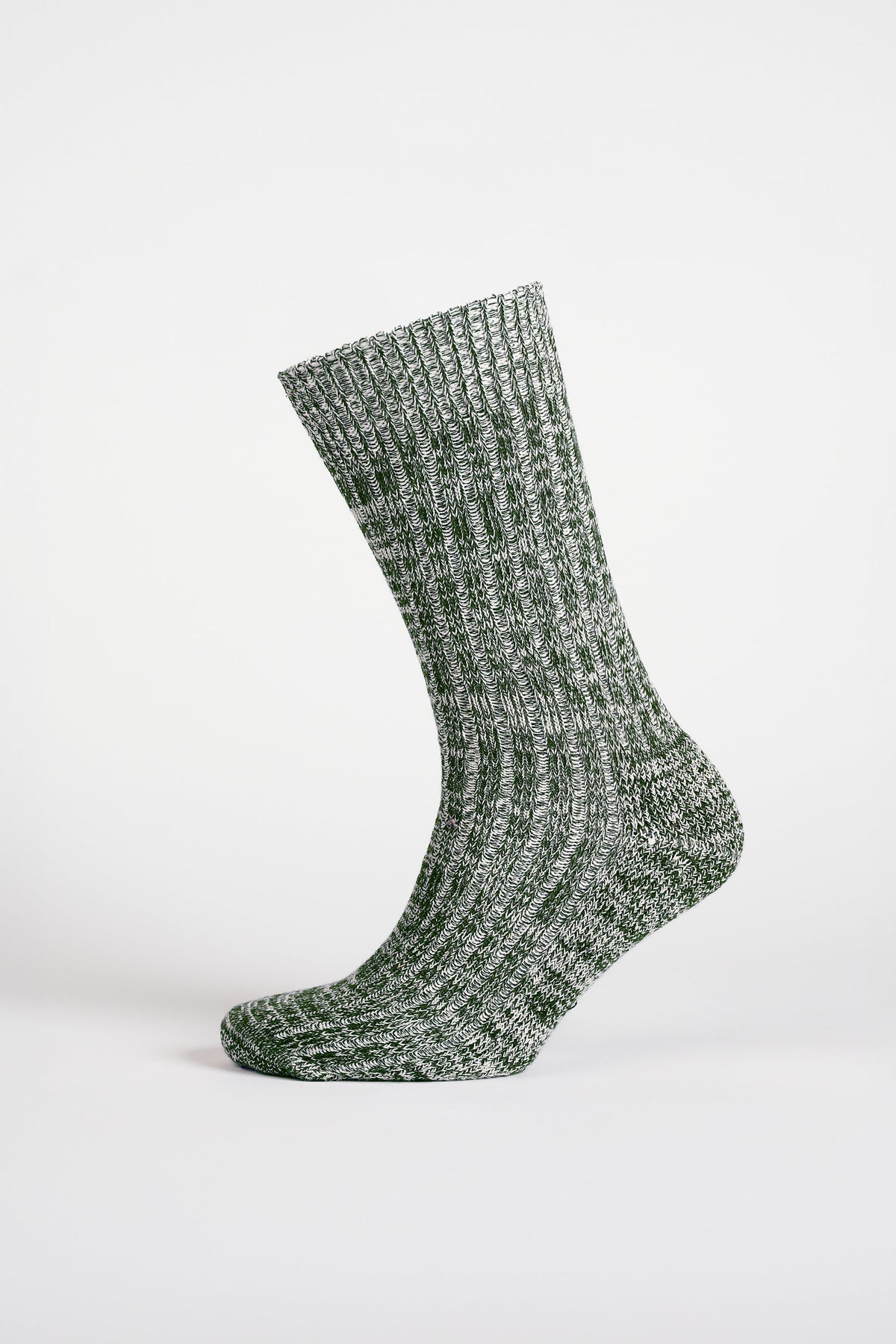 
            Cushioned Cotton Walking Sock - Moss Green/White