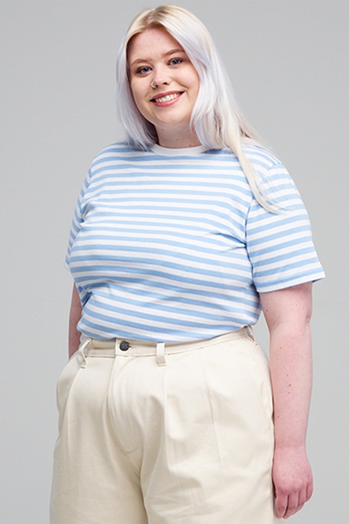 
            Women&#39;s Sky Blue/White Striped T-Shirt - Community Clothing