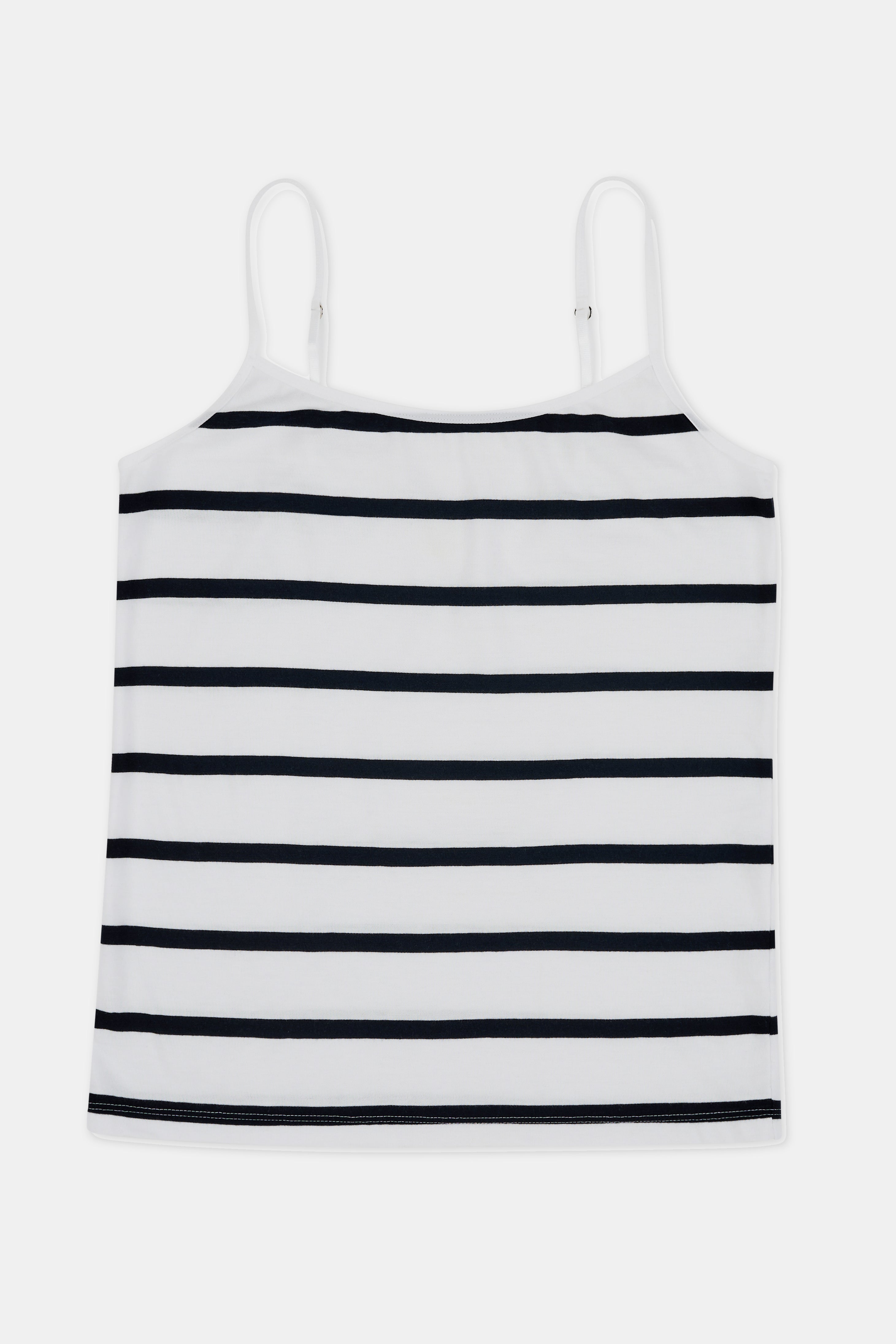 Striped tank top with thin straps on a white background