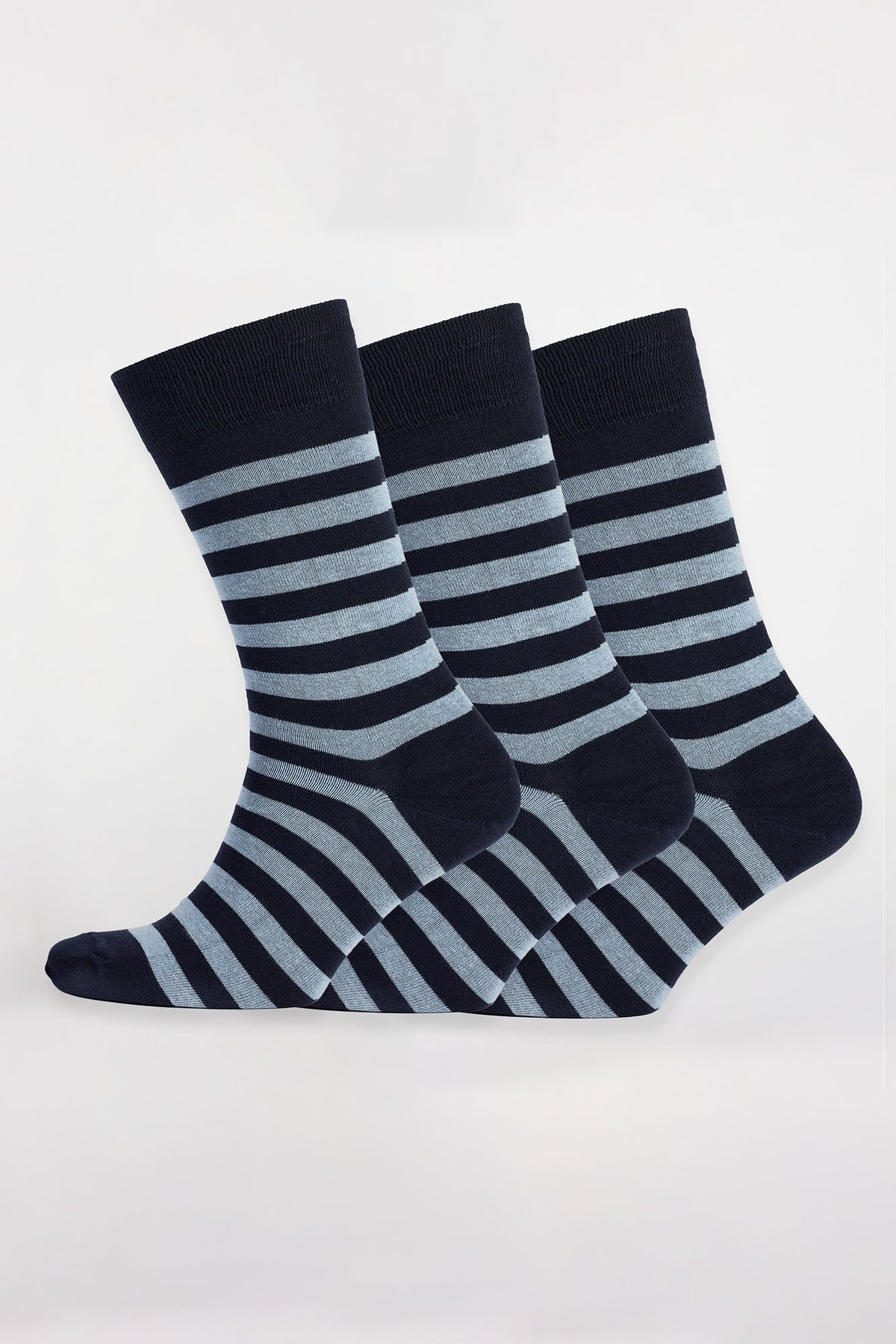 
            Everyday Cotton Sock Stripe 3 Pack - Navy/Sky Blue