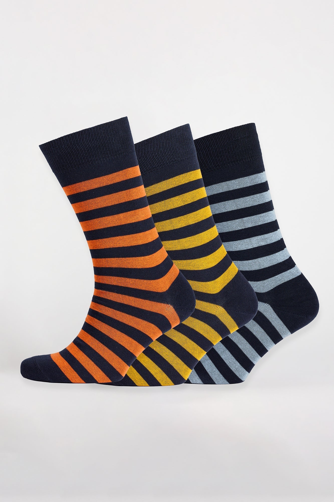Everyday Cotton Sock Stripe 3 Pack - Orange/Yellow/Sky Blue