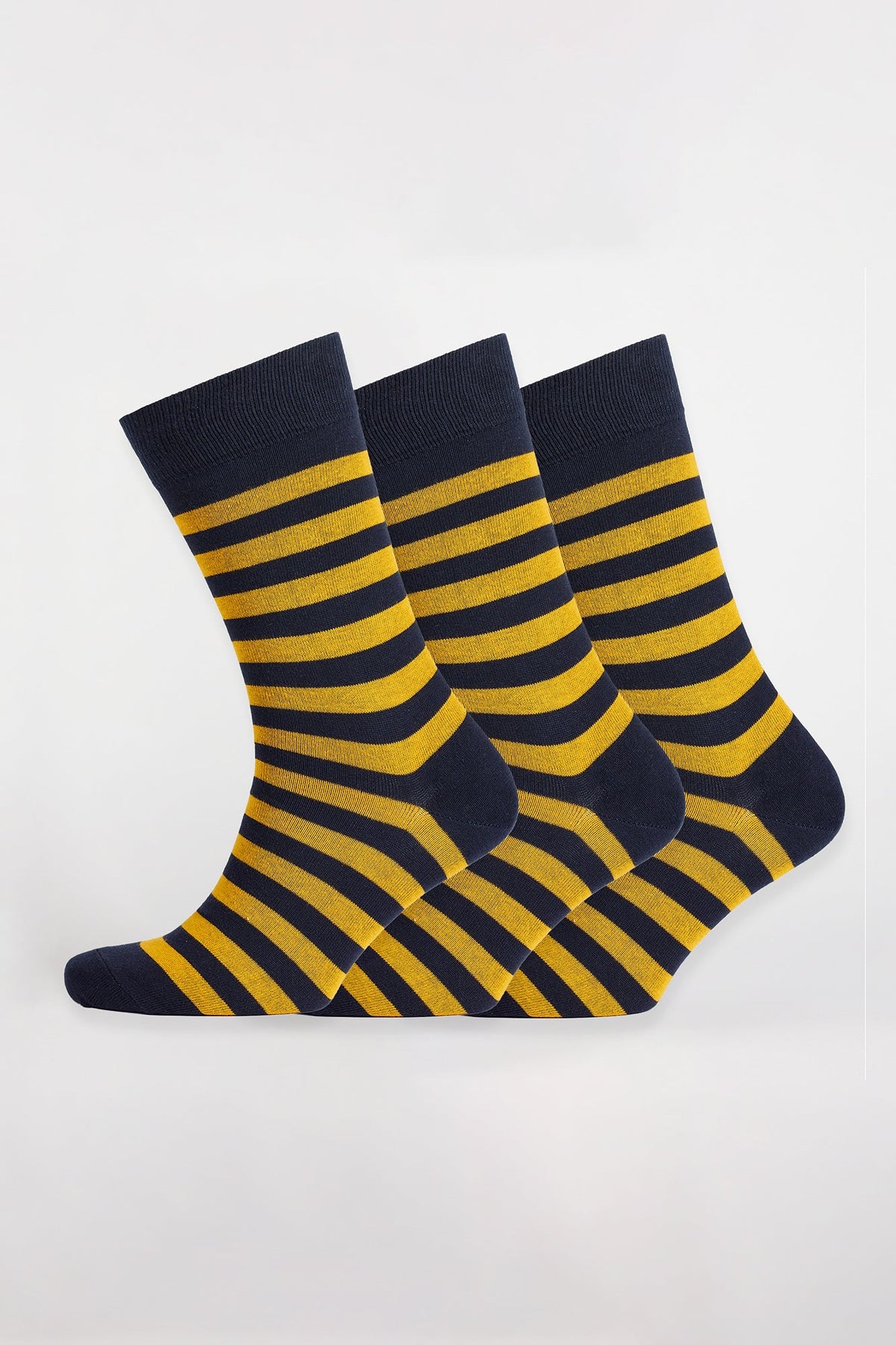 
            Everyday Cotton Sock Stripe 3 Pack - Navy/Yellow