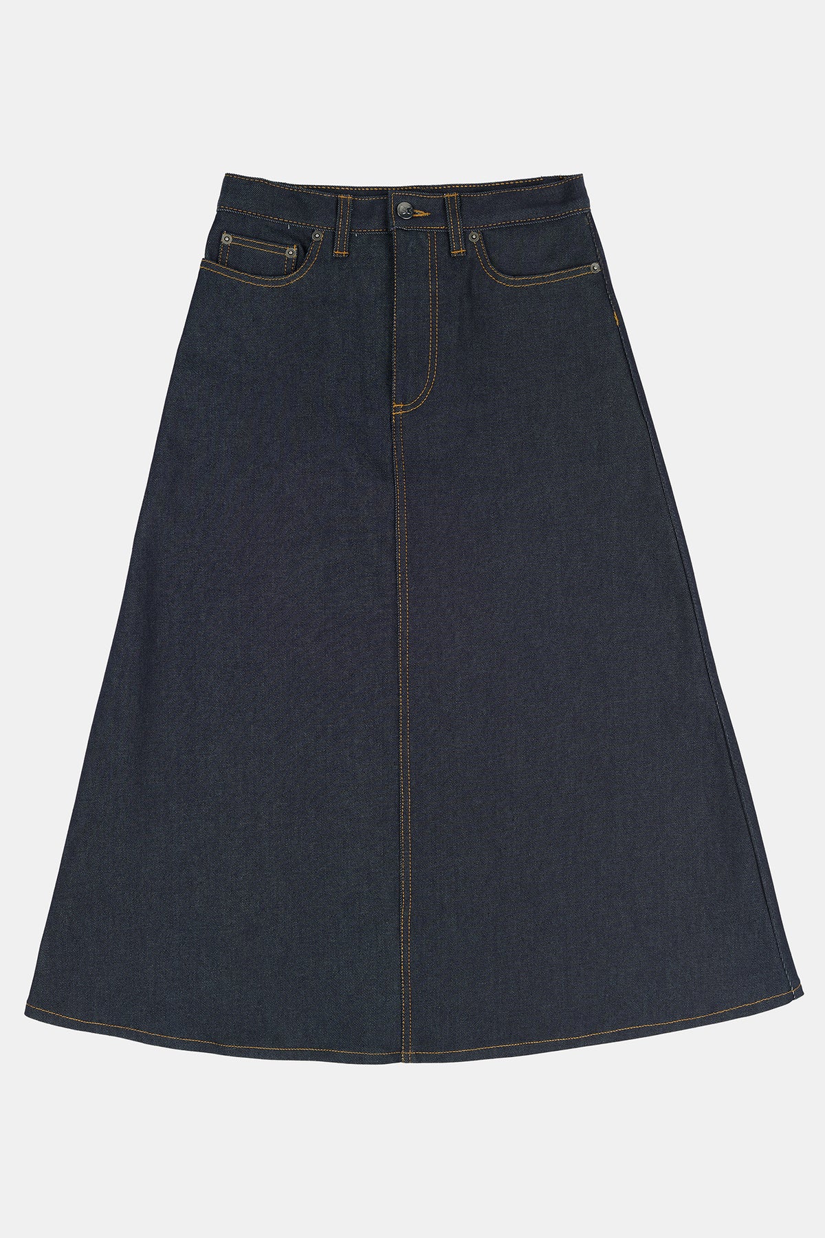 
            Flatlay product image of Bobbie A line denim skirt in indigo