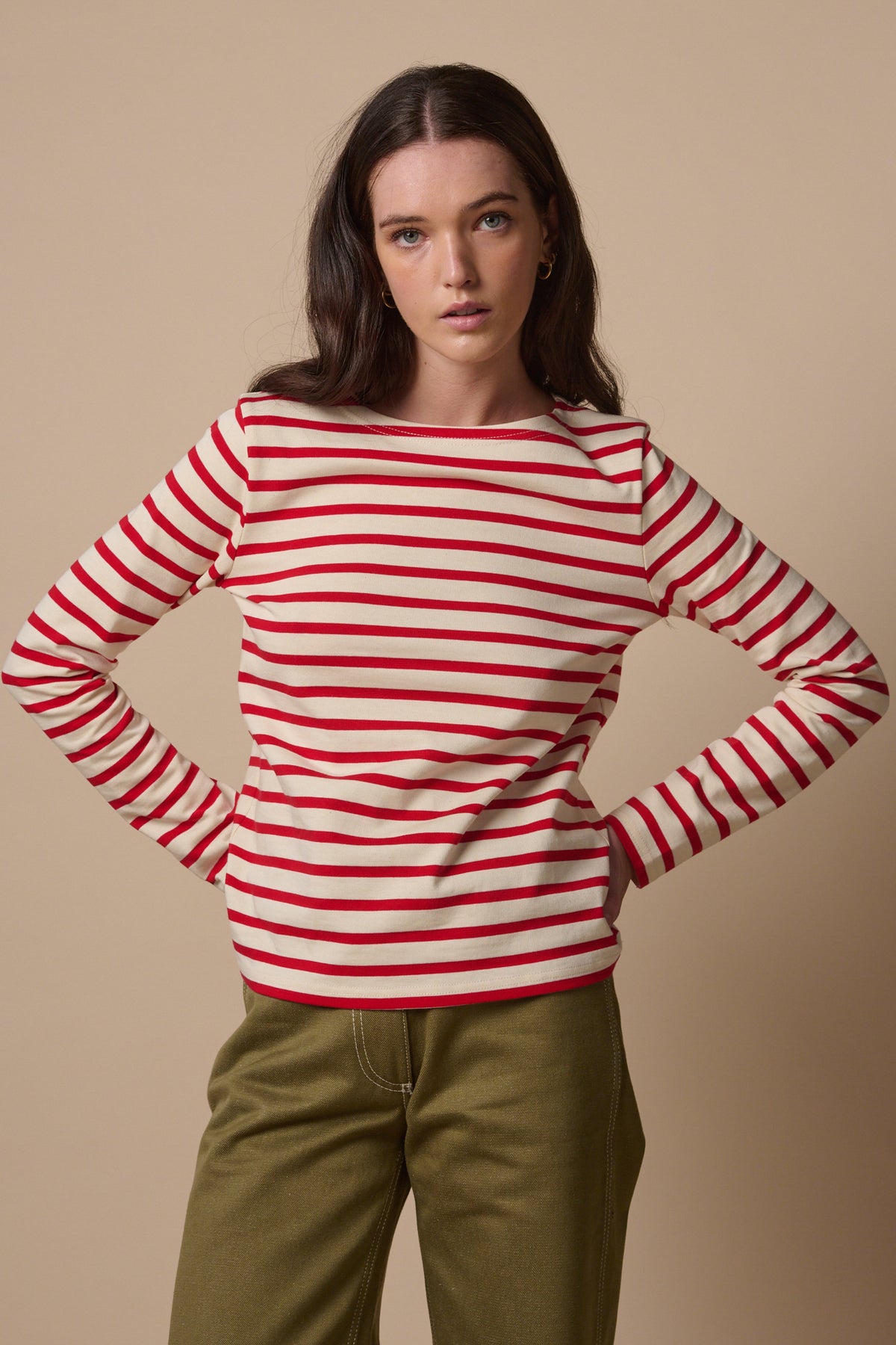Womens Breton - Ecru/Flame Red