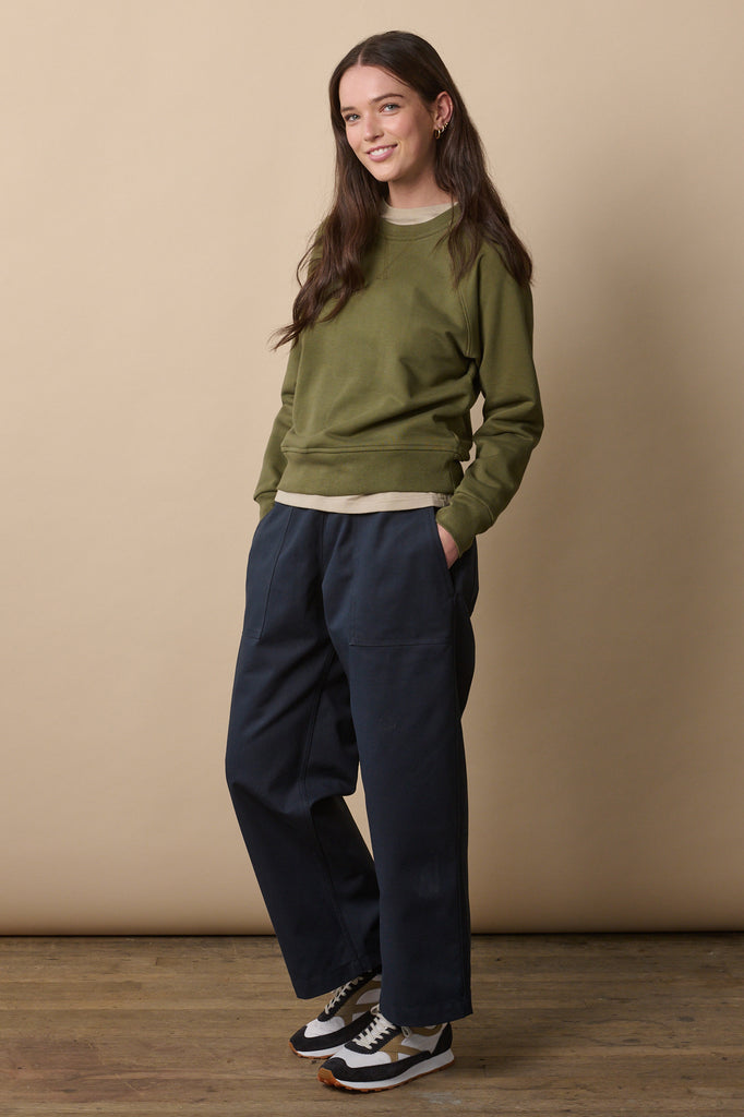 Camerawoman Drawstring Tapered Cotton Canvas Trousers - Navy