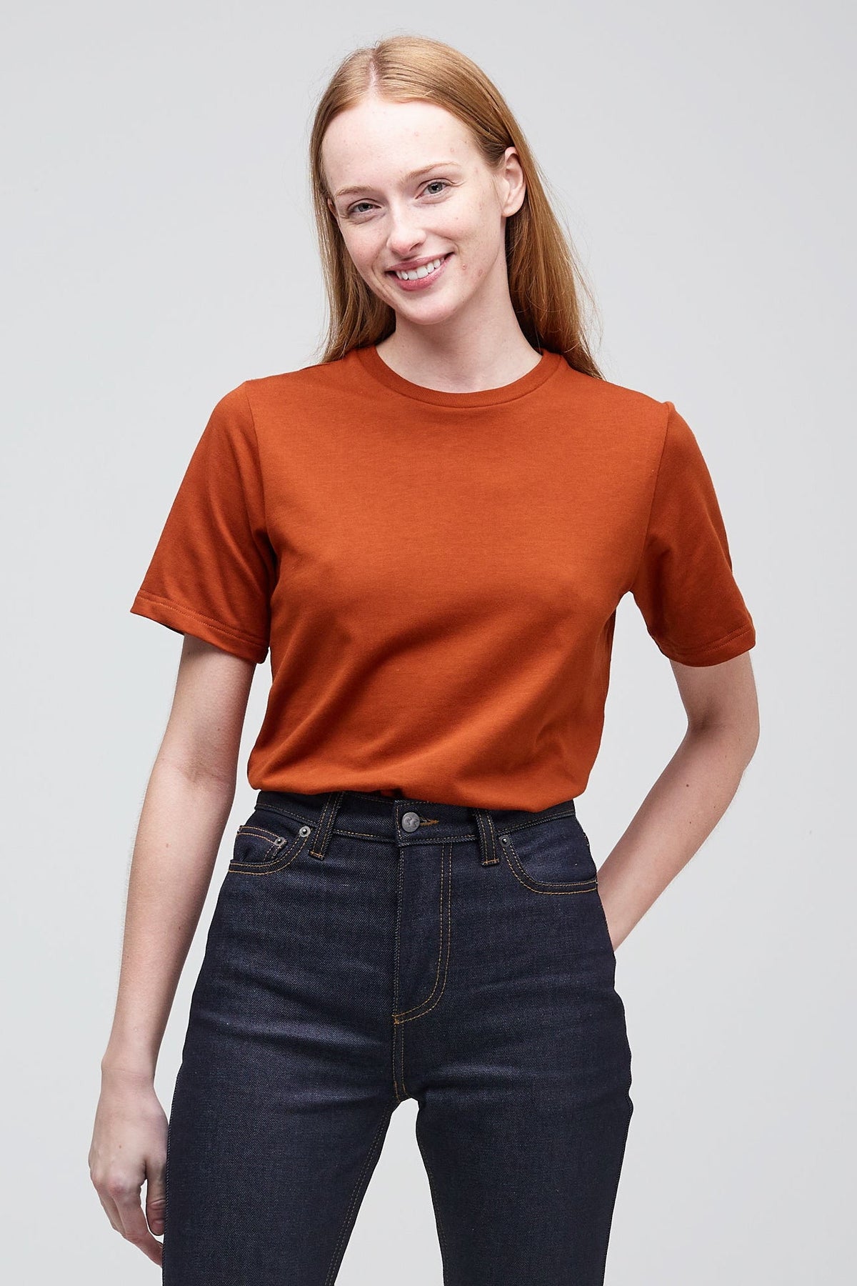 
            Female_Classic-T-shirt_Cinnamon_Front_Tucked