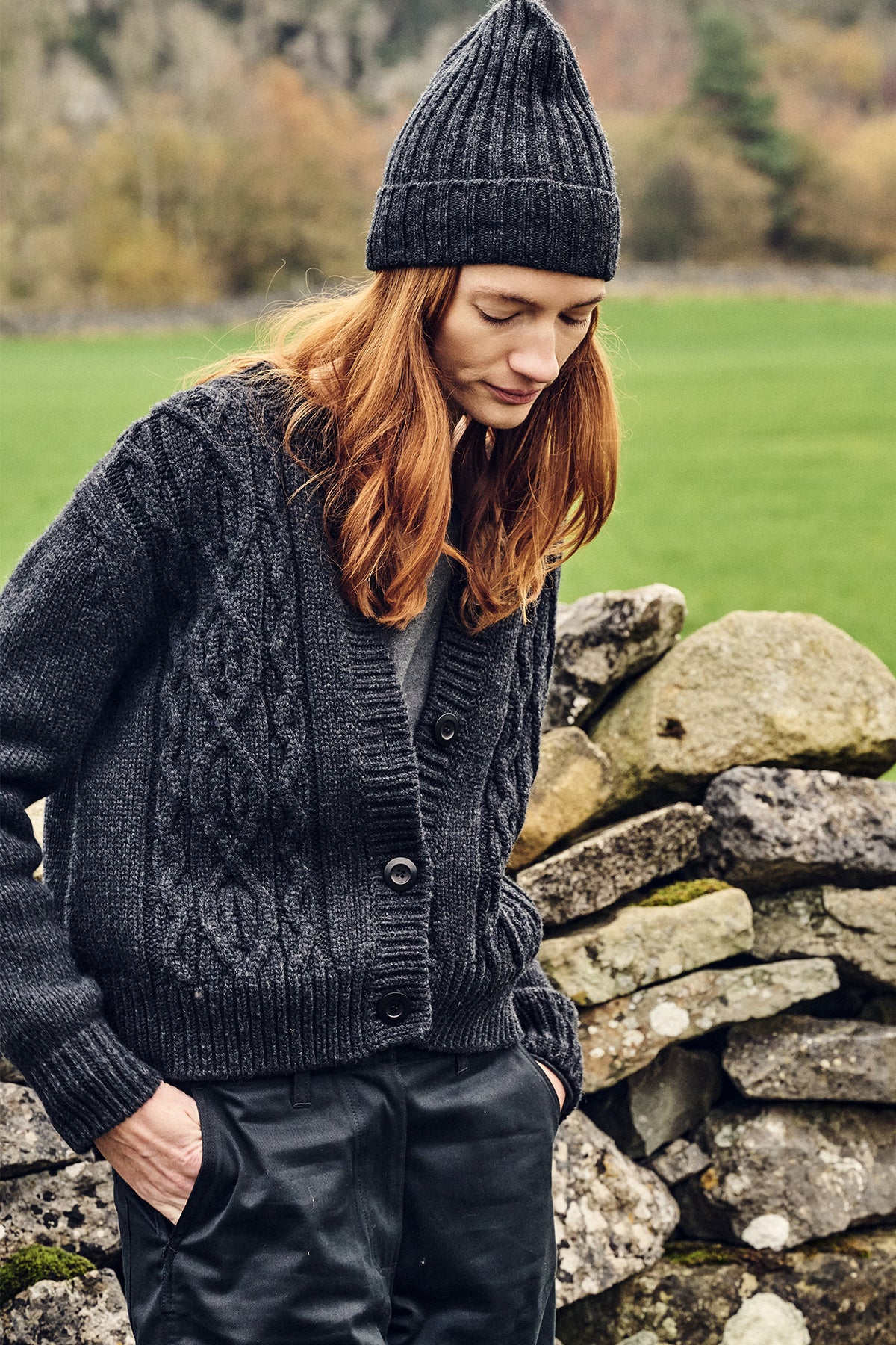 Women's Heavy Cable Cardigan Charcoal