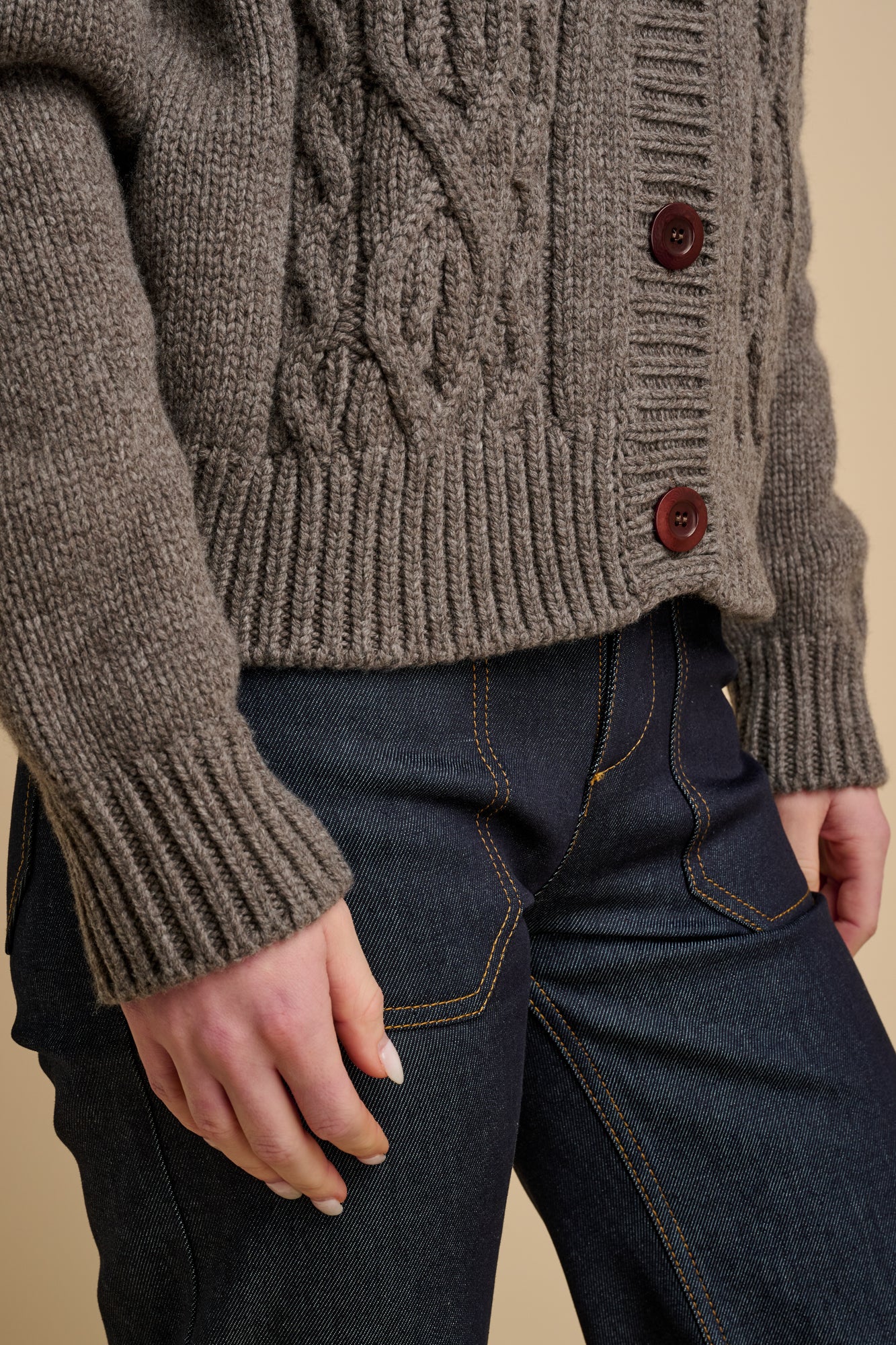 Women's Heavy Cable Cardigan Truffle - Community Clothing