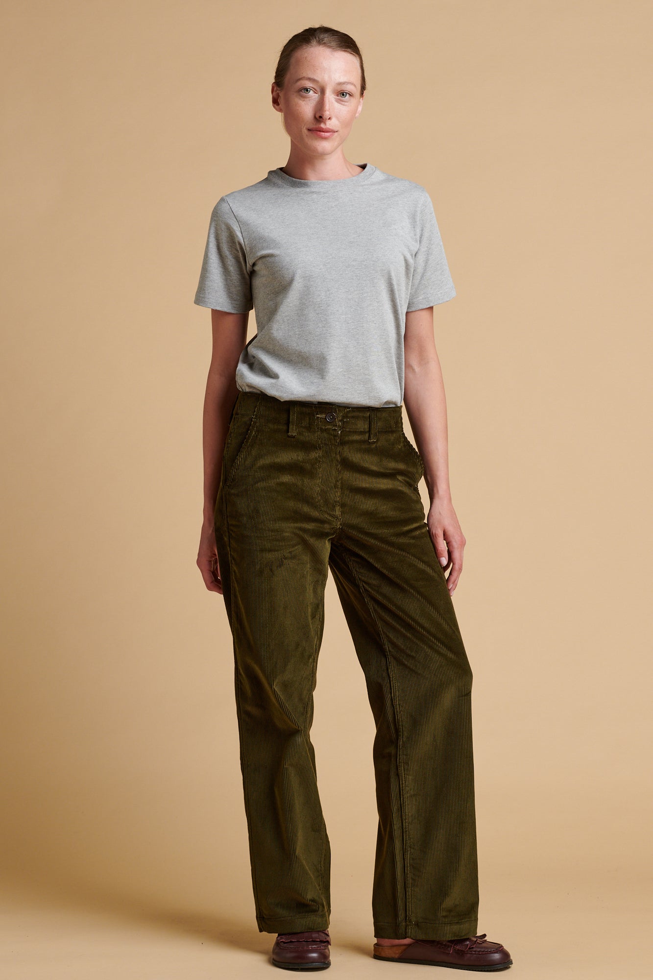 Women's Corduroy Work Trousers - Olive - Community Clothing