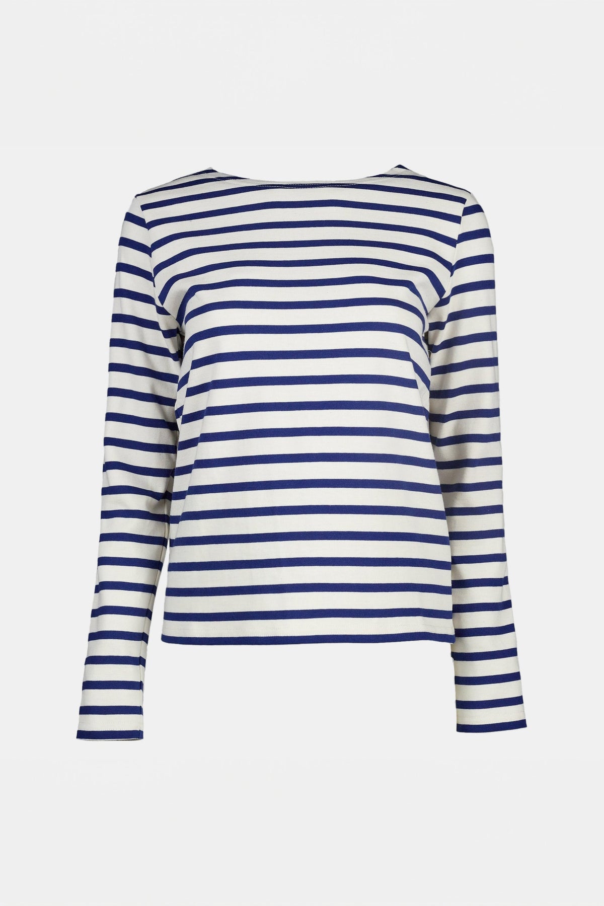 Ghost mannequin product shot of breton in ecru and bright blue