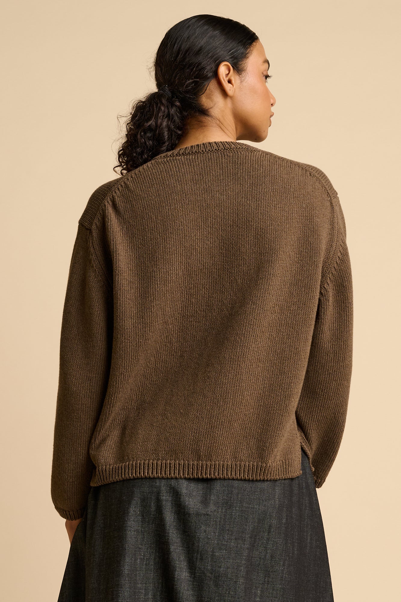 WOMENS COTTON CREW NECK - BROWN MARL