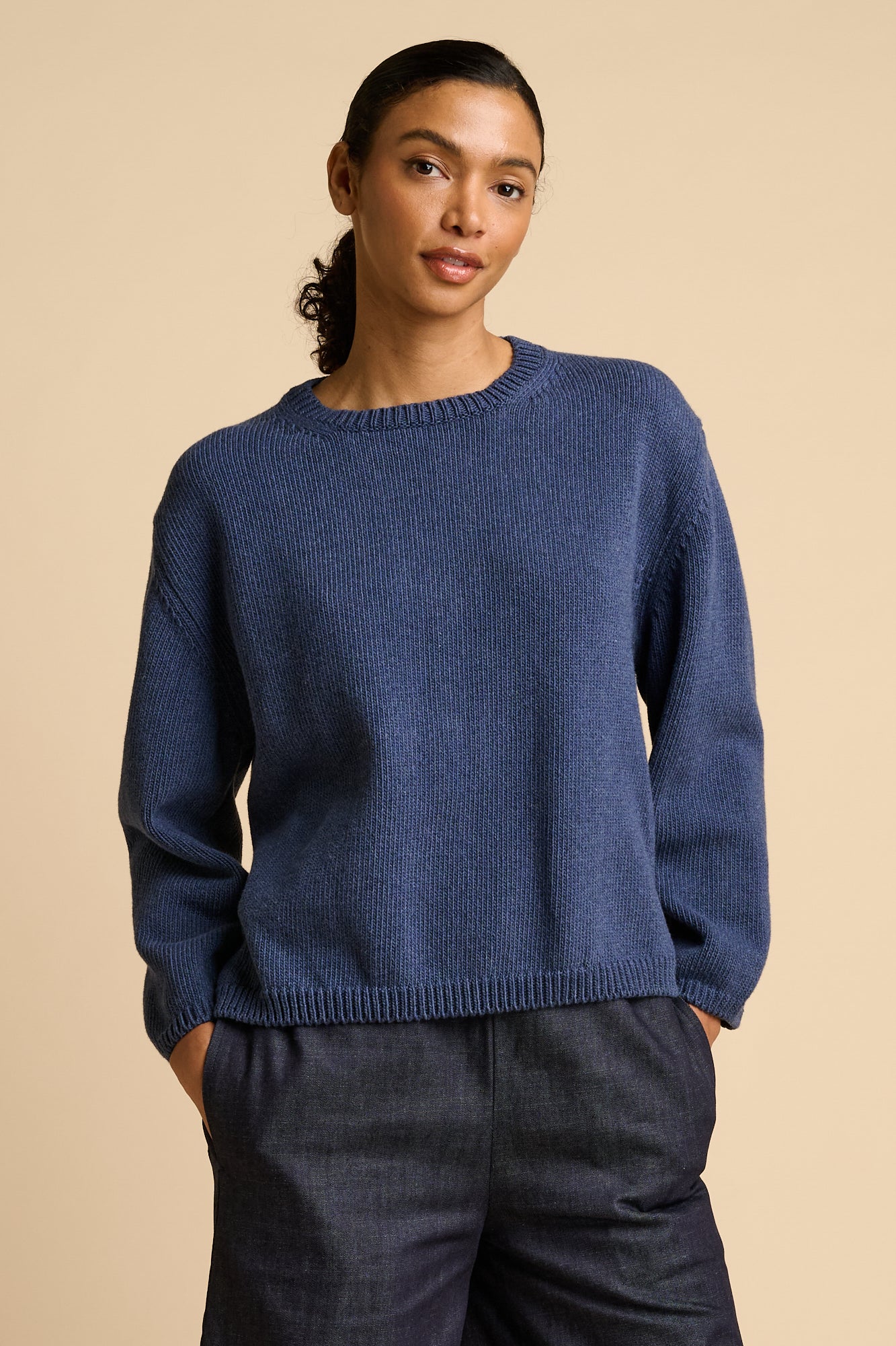 WOMENS COTTON CREW NECK - DENIM MARL