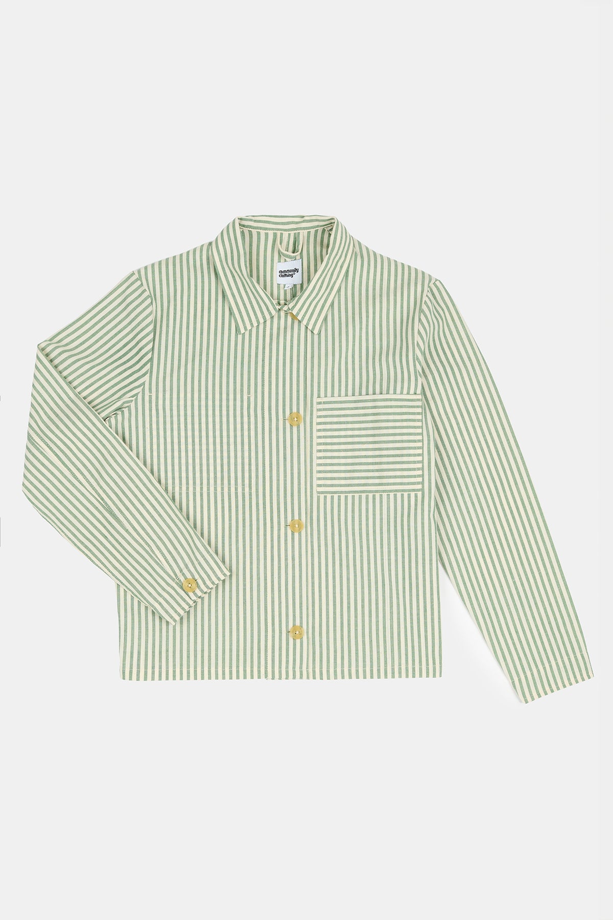 Flatlay product image of Elena stripe shirt in green and white stripe