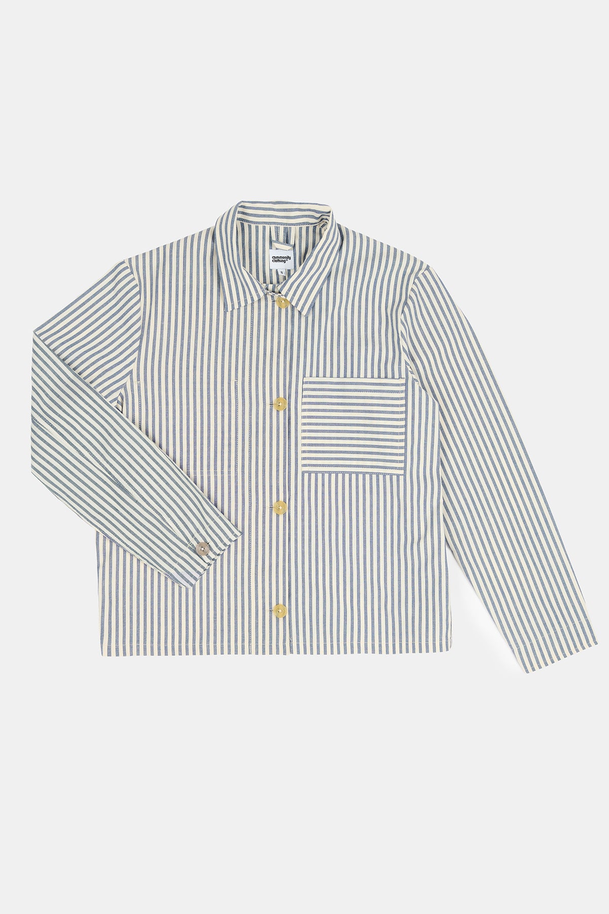 
            Flatlay product image of womon&#39;s Elena stripe shirt in navy white stripe