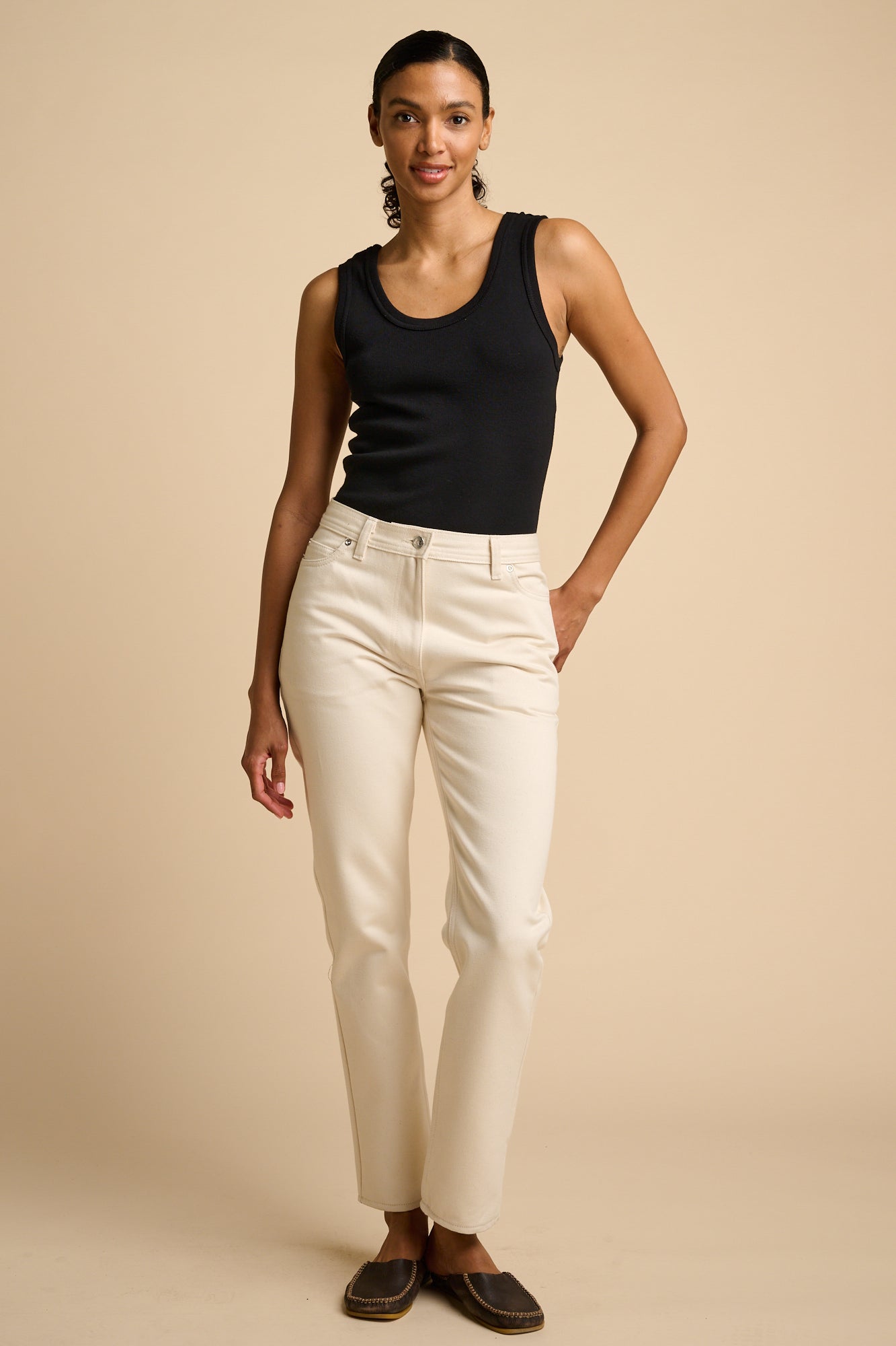 Women's Gloria Straight Leg High Rise Denim Jeans - Ecru