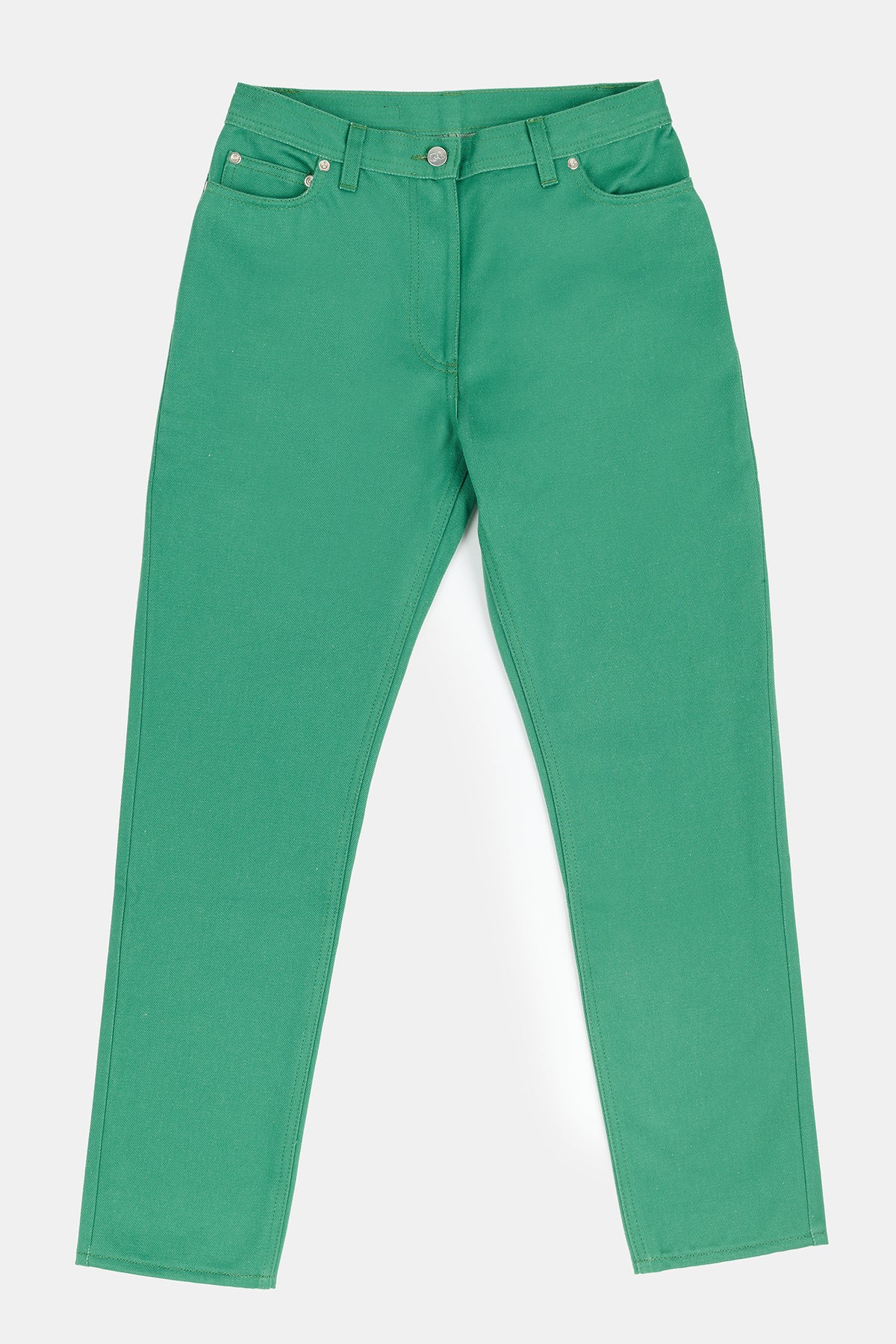 Flatlay product shot of women's gloria tapered jean in green